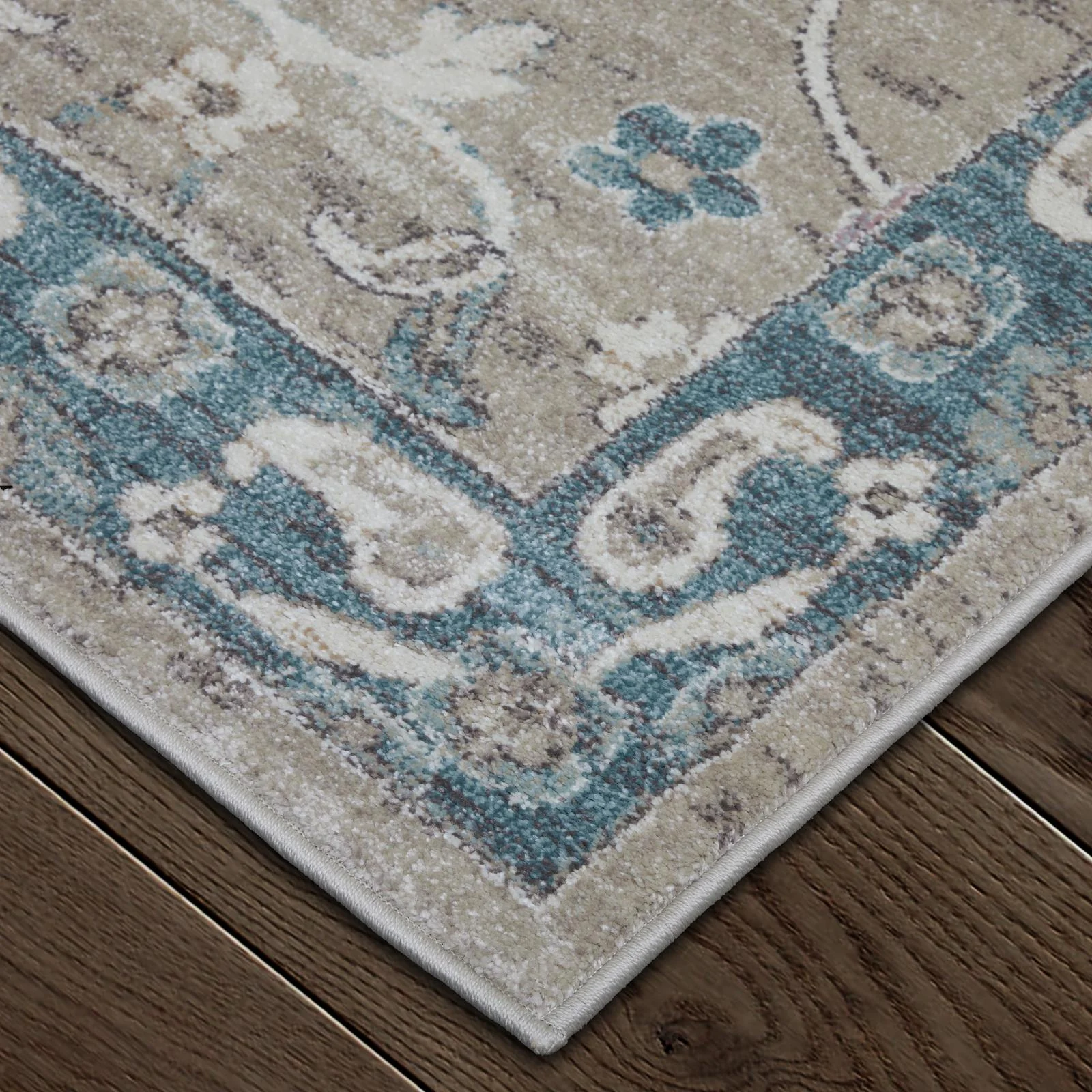 Feizy Dartmouth 39QLF Transitional Floral & Botanical Rug in Gray/Blue/Taupe - Image 3