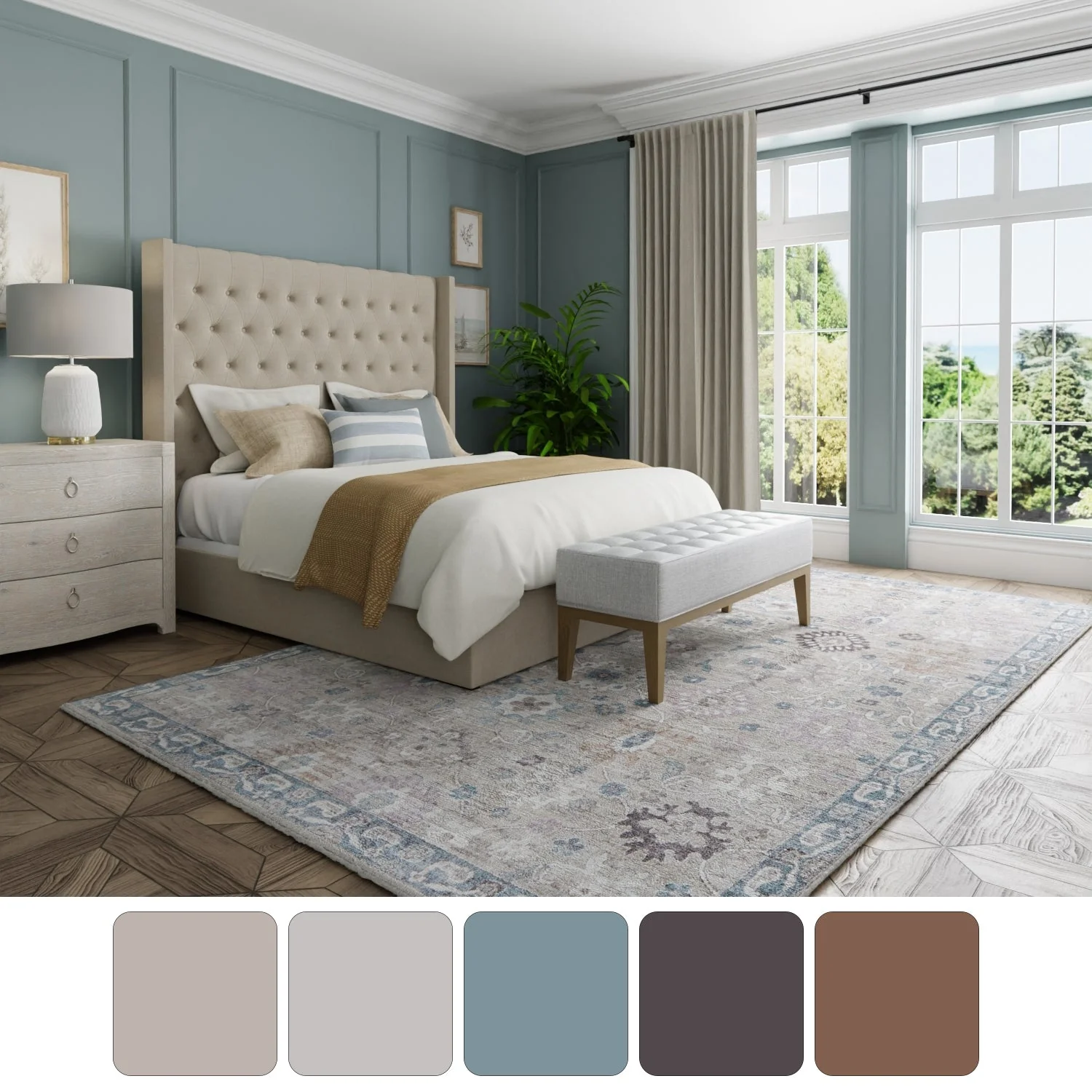 Feizy Dartmouth 39QLF Transitional Floral & Botanical Rug in Gray/Blue/Taupe - Image 9
