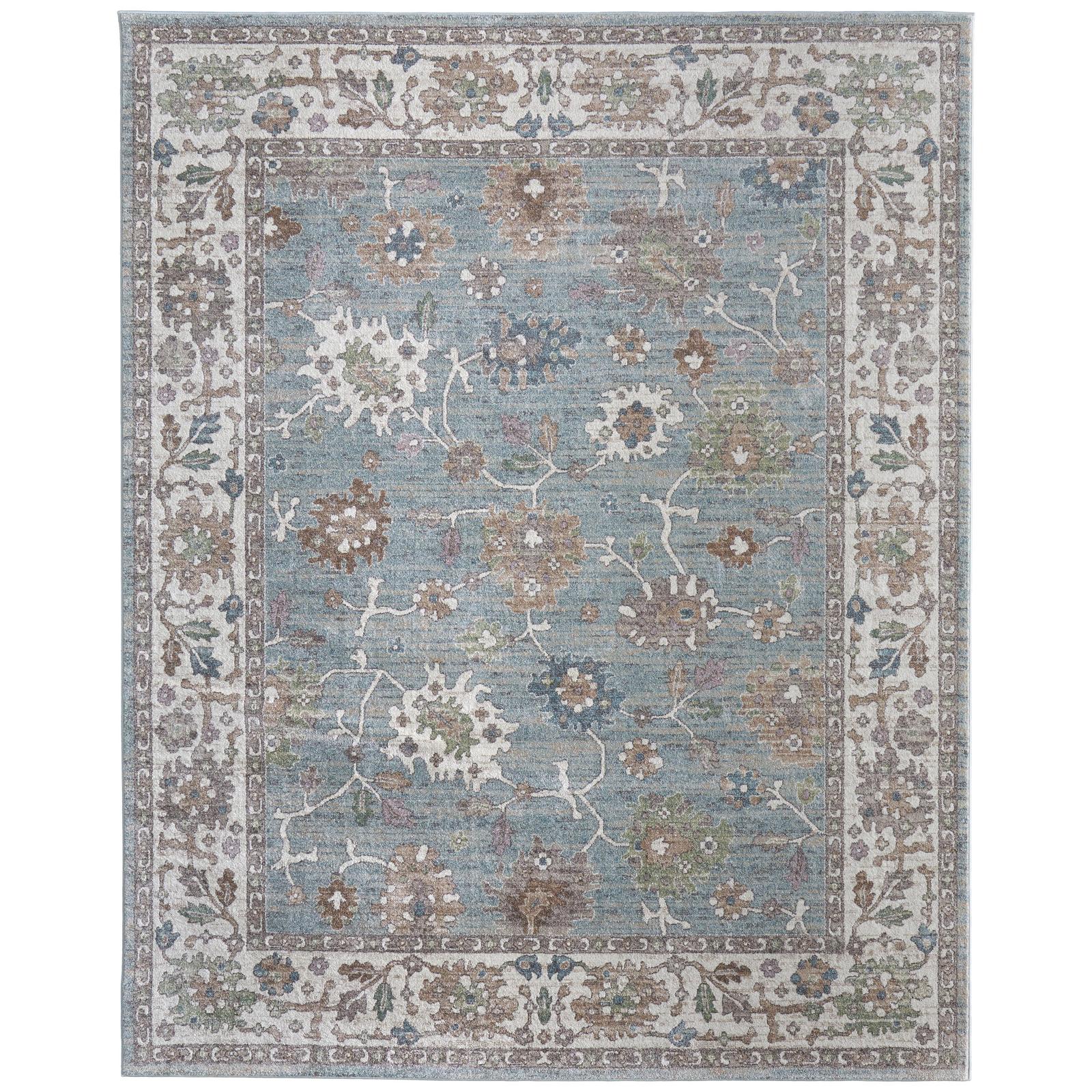 Feizy Dartmouth 39QNF Transitional Floral & Botanical Rug in Blue/Ivory/Brown