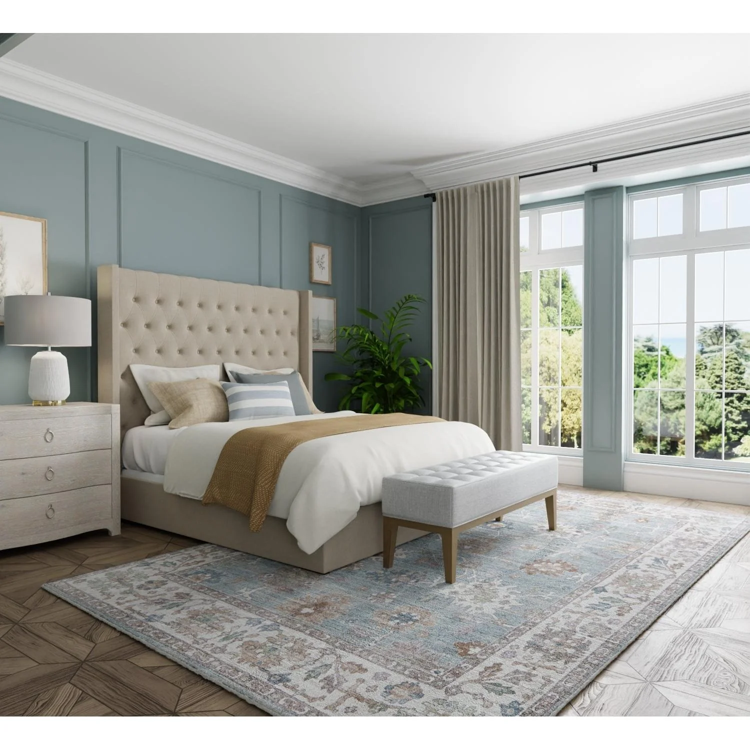 Feizy Dartmouth 39QNF Transitional Floral & Botanical Rug in Blue/Ivory/Brown - Image 2