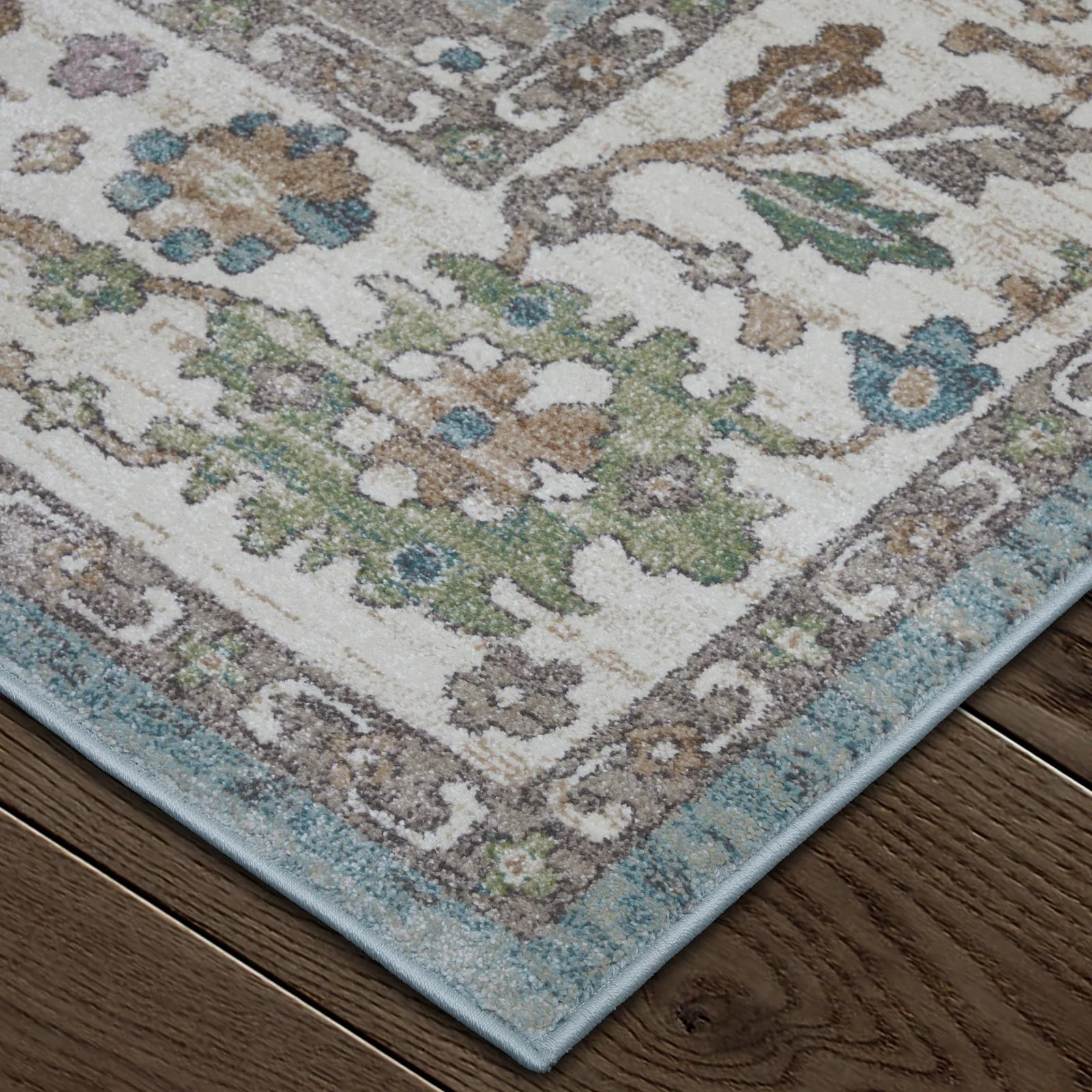 Feizy Dartmouth 39QNF Transitional Floral & Botanical Rug in Blue/Ivory/Brown - Image 3