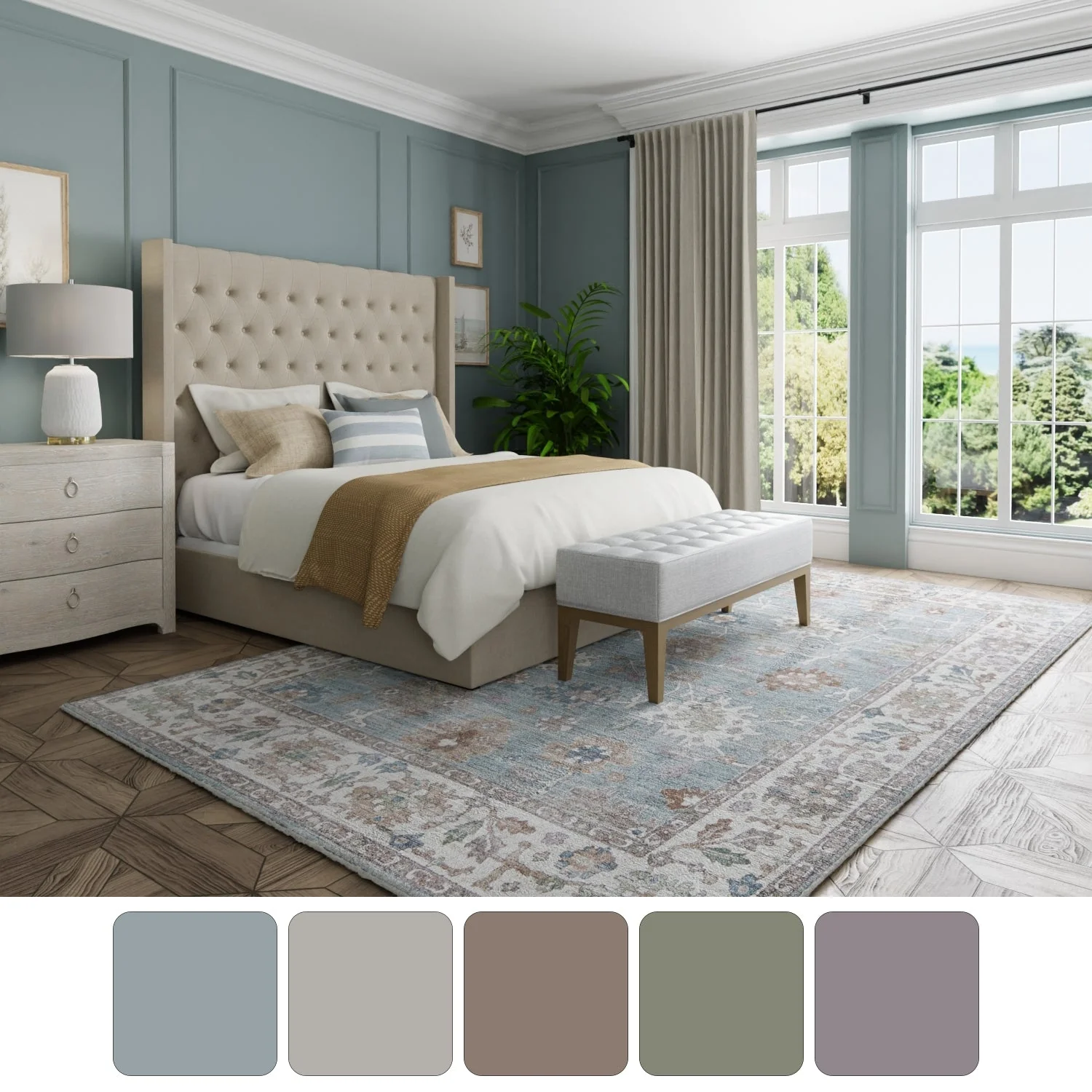 Feizy Dartmouth 39QNF Transitional Floral & Botanical Rug in Blue/Ivory/Brown - Image 9