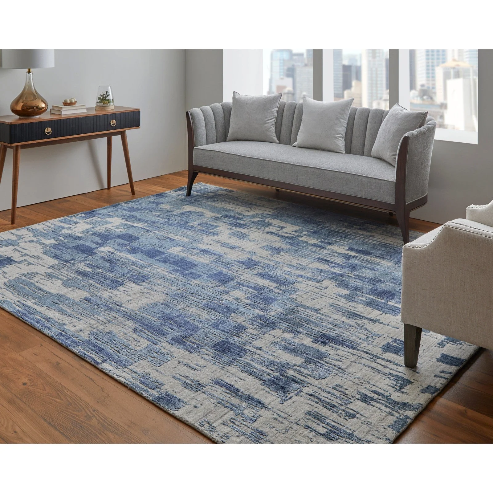 Feizy Eastfield 69AGF Modern Abstract in Blue/Ivory - Image 2