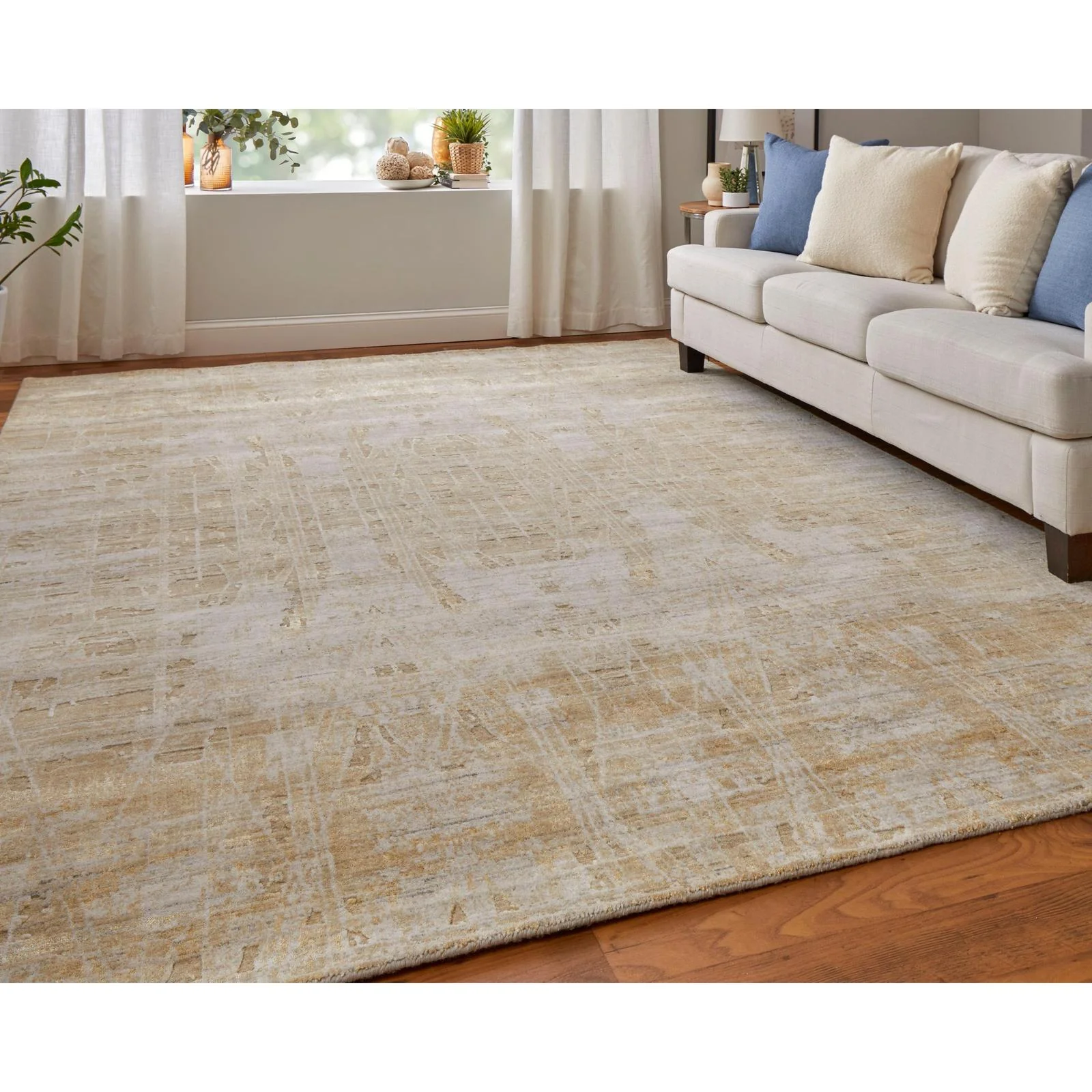 Feizy Eastfield 69FPF Modern Abstract Rug in Yellow/Ivory/Gold - Image 3