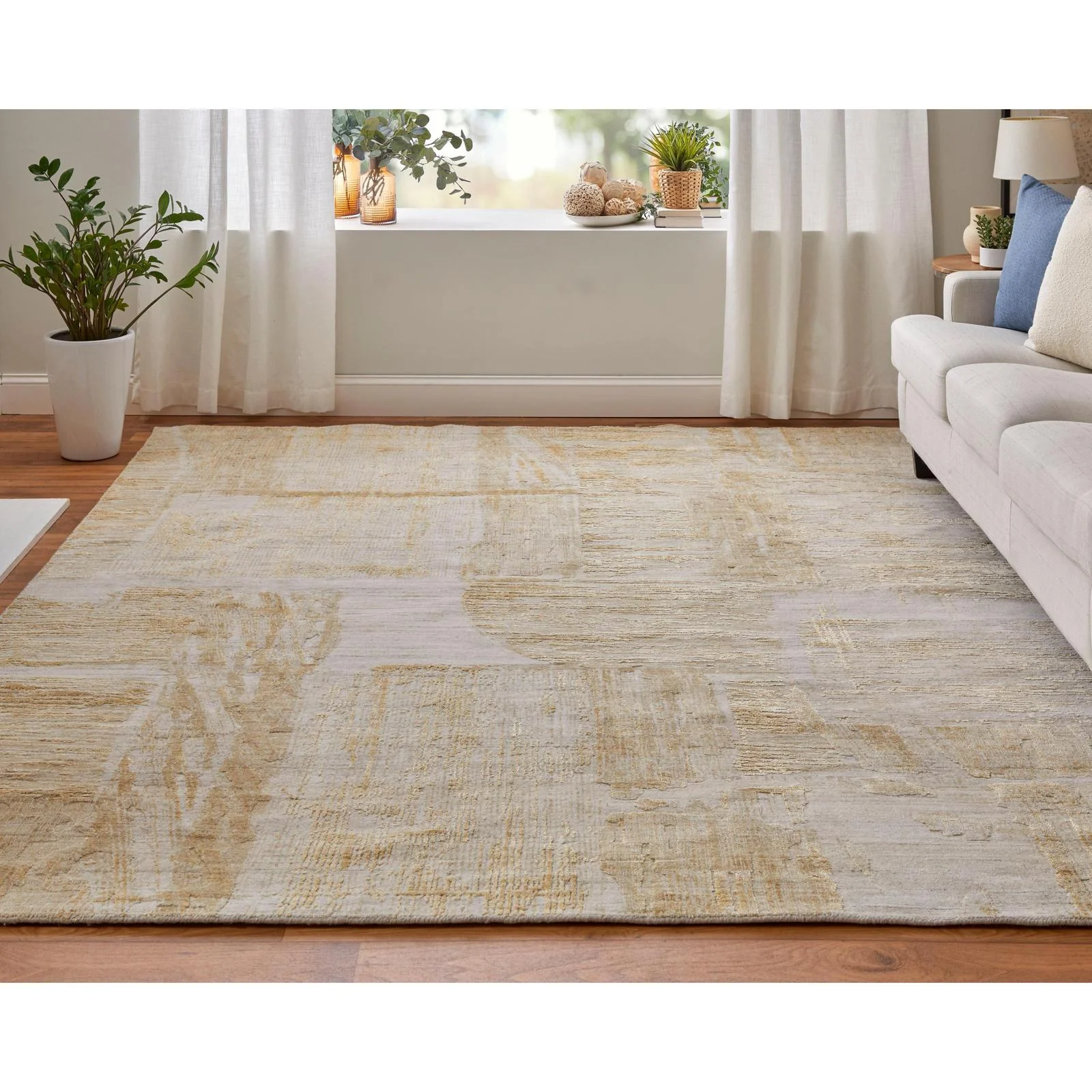 Feizy Eastfield 69FTF Modern Abstract Rug in Yellow/Ivory/Gold - Image 4