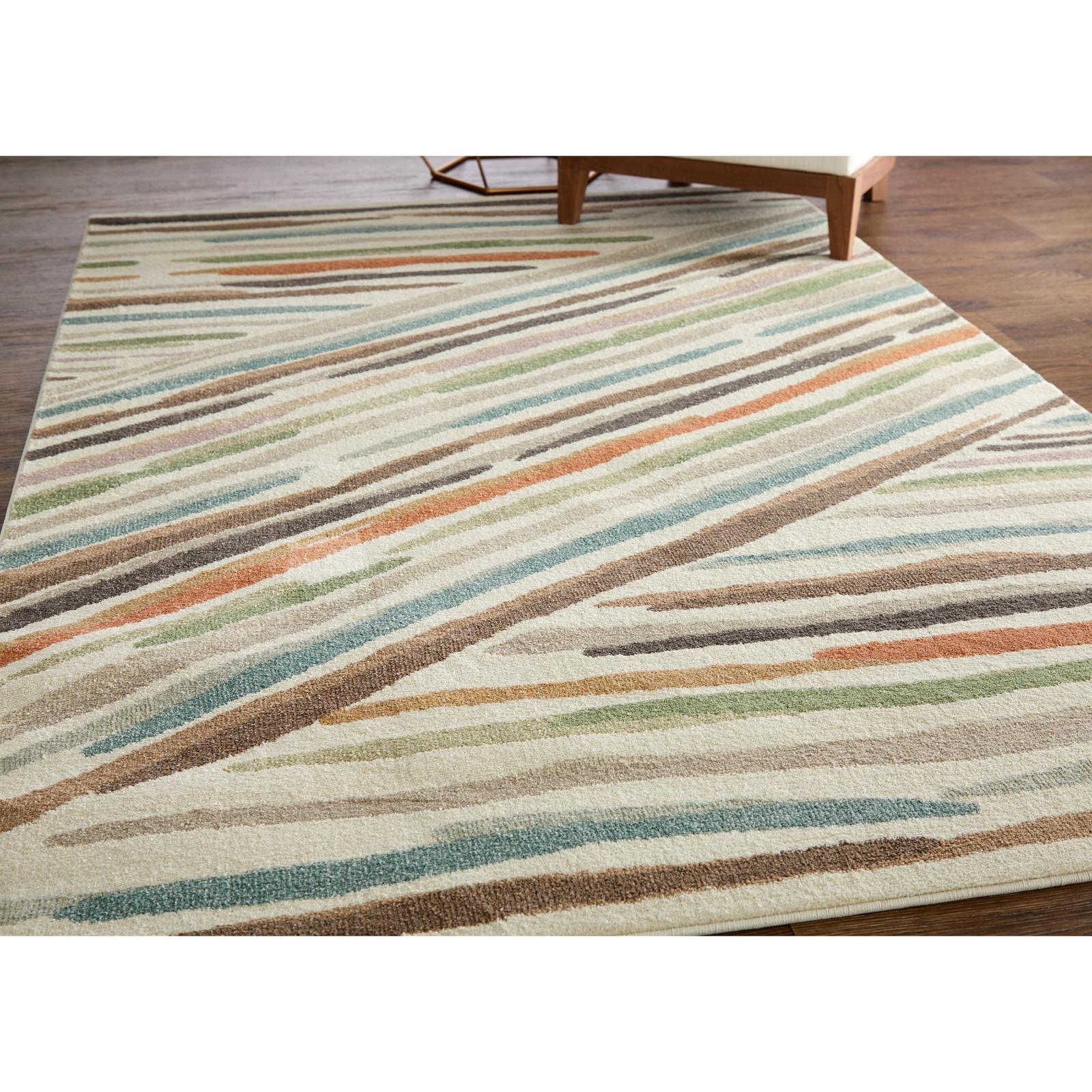 Feizy Eden 39QXF Modern Abstract Rug in Ivory/Brown/Blue - Image 2