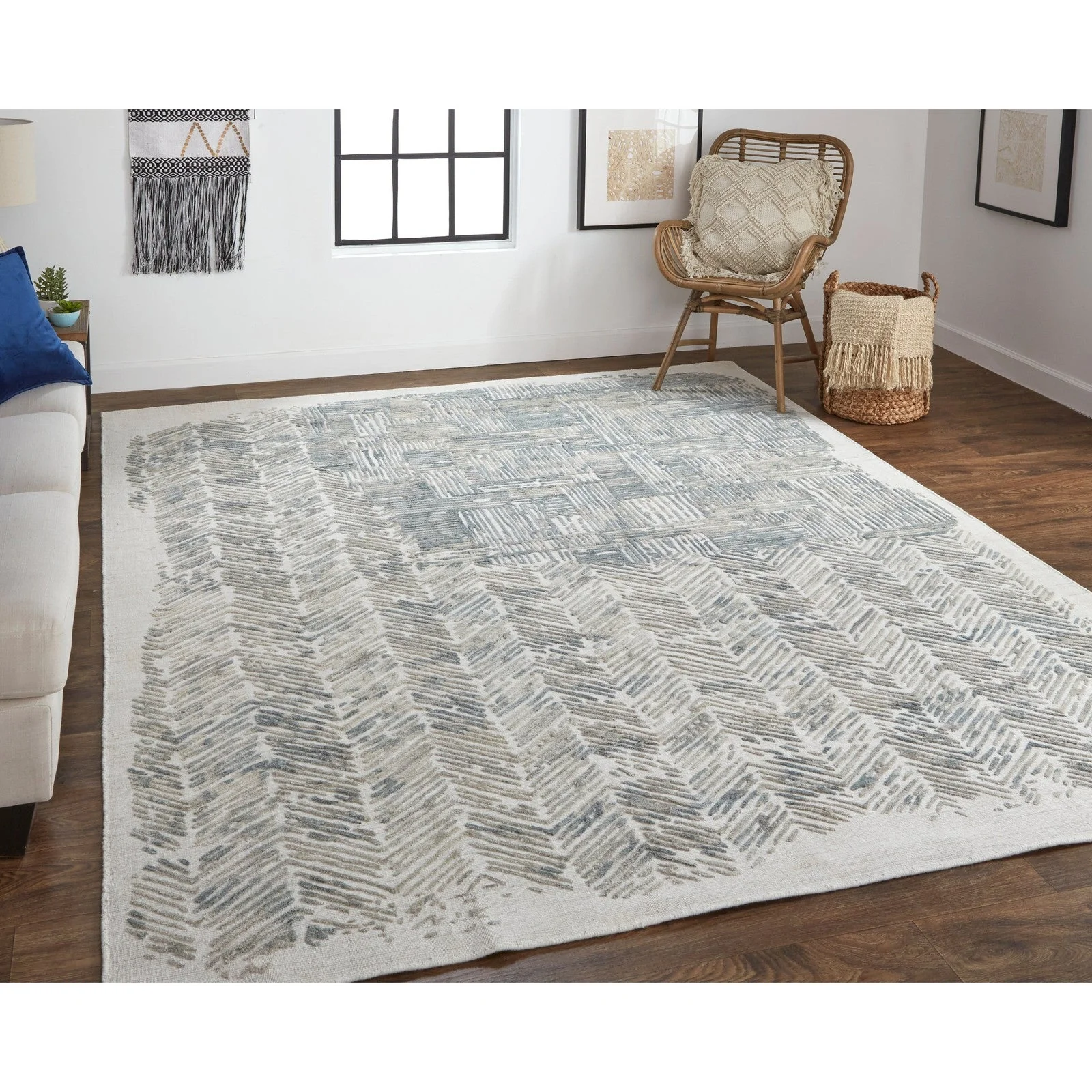 Feizy Elias 6891F Modern Abstract in Green/Blue/Ivory - Image 3