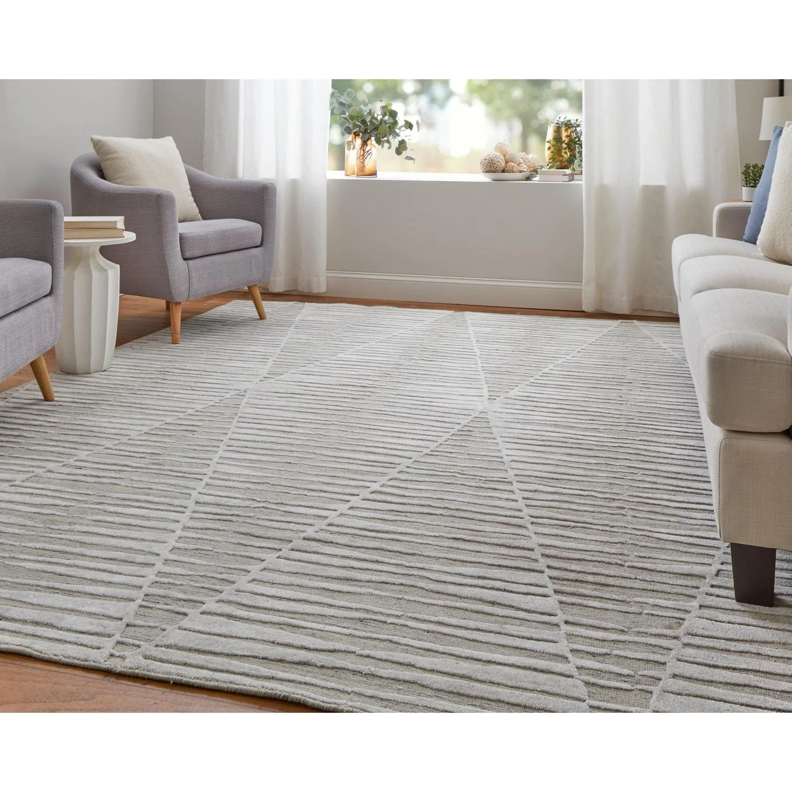 Feizy Elias 69FVF Modern Geometric Rug in Ivory/Tan - Image 2