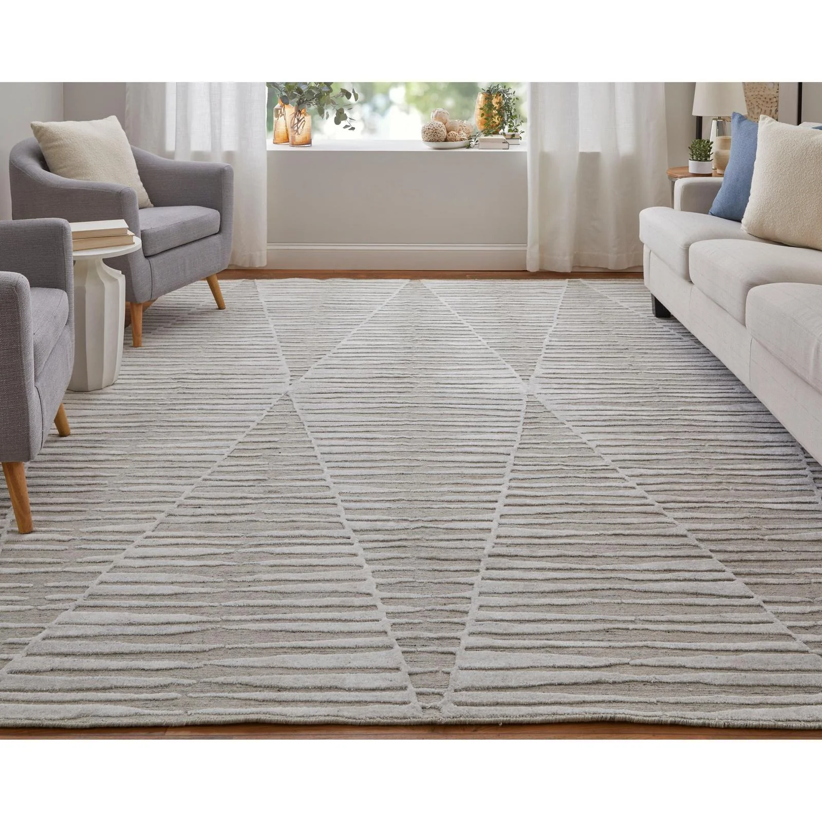 Feizy Elias 69FVF Modern Geometric Rug in Ivory/Tan - Image 3