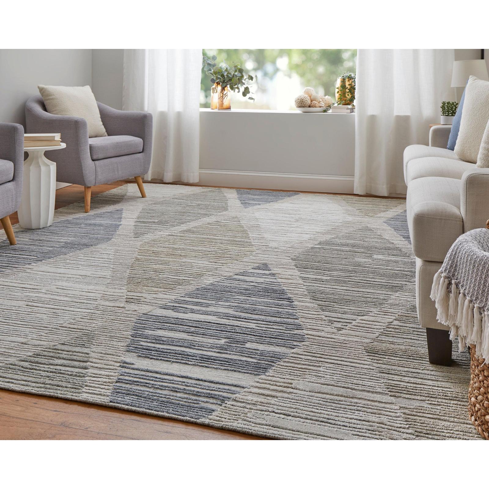 Feizy Elias 69FWF Modern Diamond Rug in Ivory/Blue/Brown - Image 2