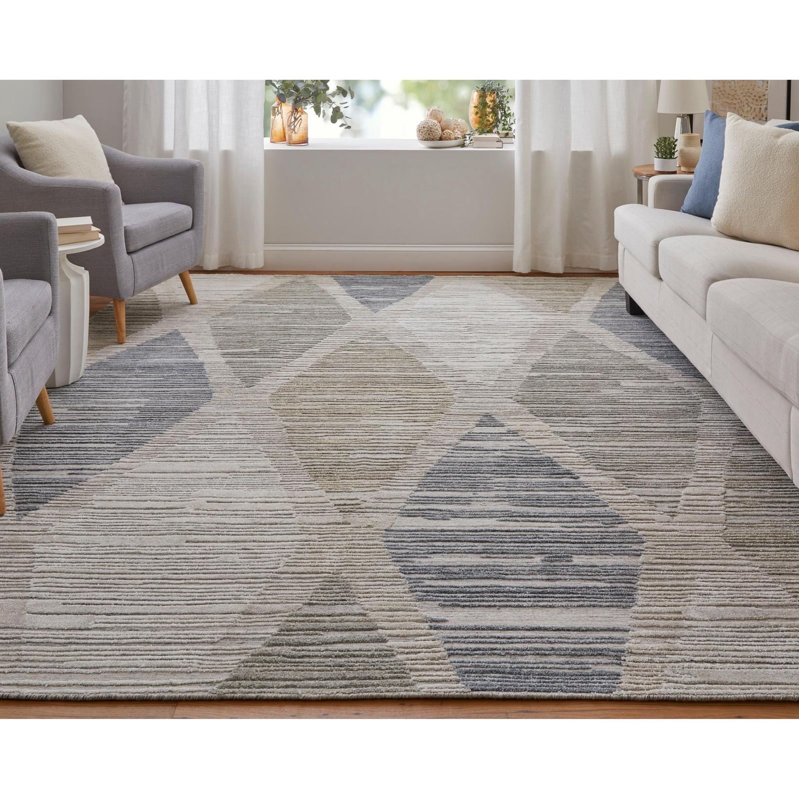 Feizy Elias 69FWF Modern Diamond Rug in Ivory/Blue/Brown - Image 3
