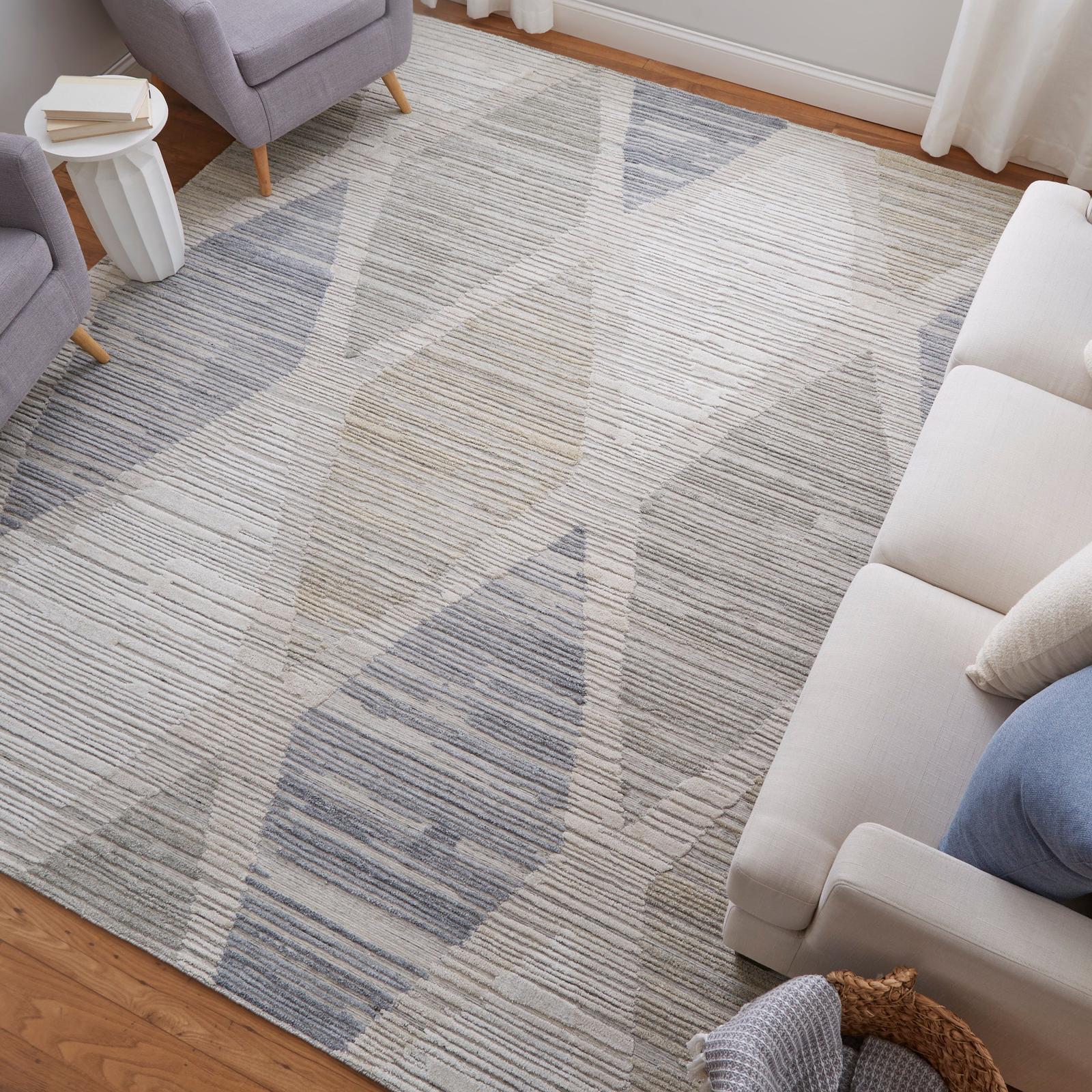 Feizy Elias 69FWF Modern Diamond Rug in Ivory/Blue/Brown - Image 4