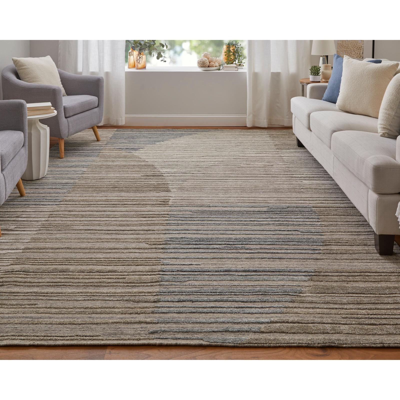 Feizy Elias 69FXF Modern Abstract Rug in Brown/Blue/Tan - Image 2
