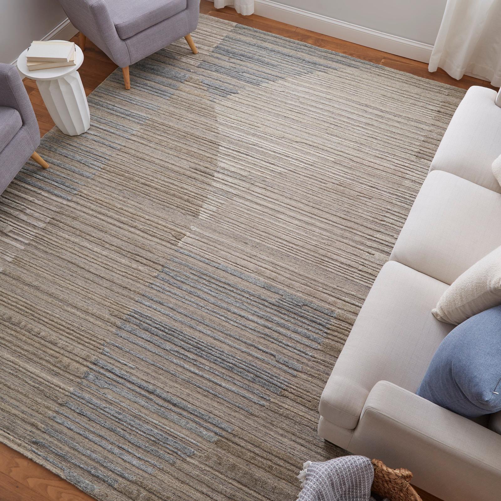 Feizy Elias 69FXF Modern Abstract Rug in Brown/Blue/Tan - Image 3