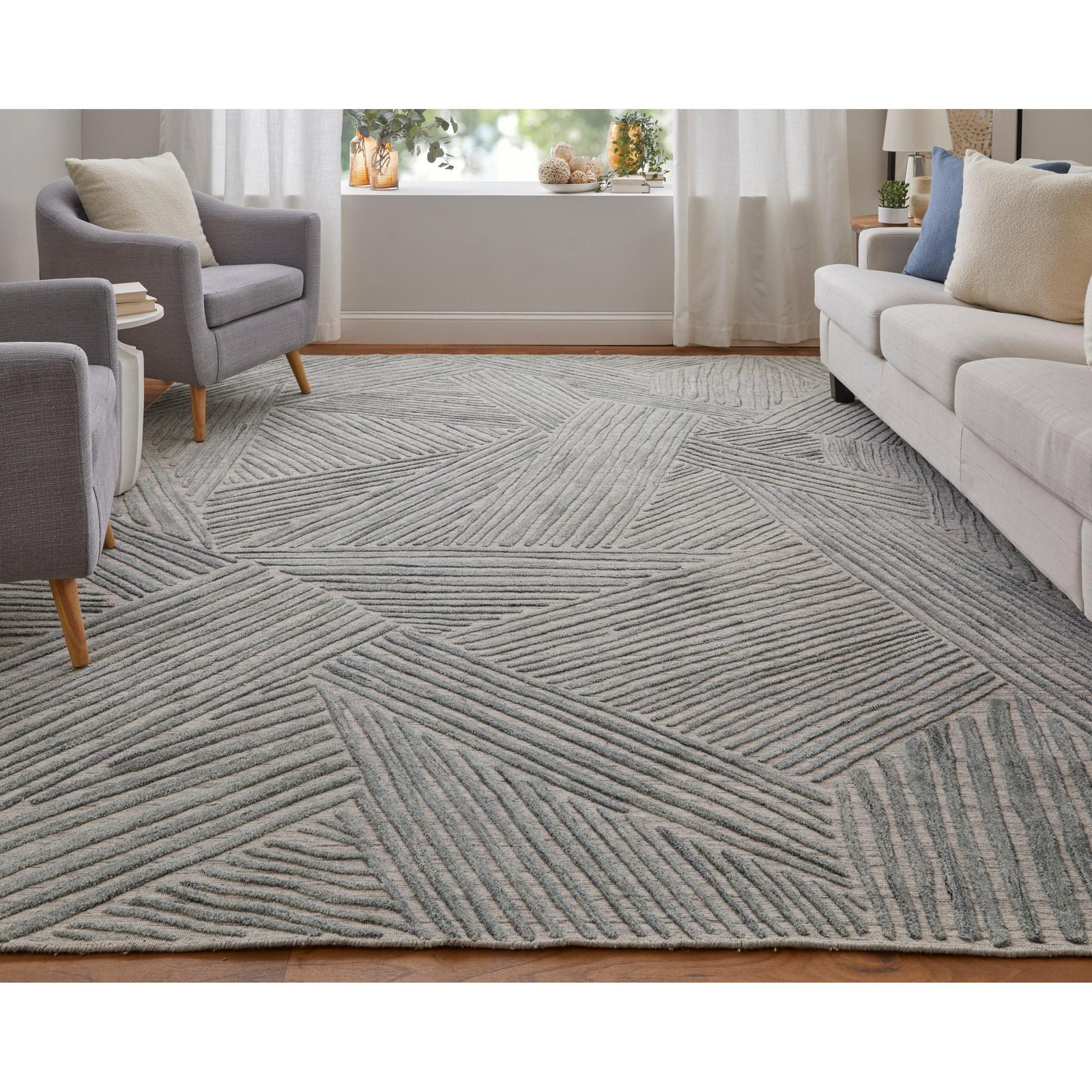 Feizy Elias 69FYF Modern Abstract Rug in Green/Ivory/Tan - Image 3