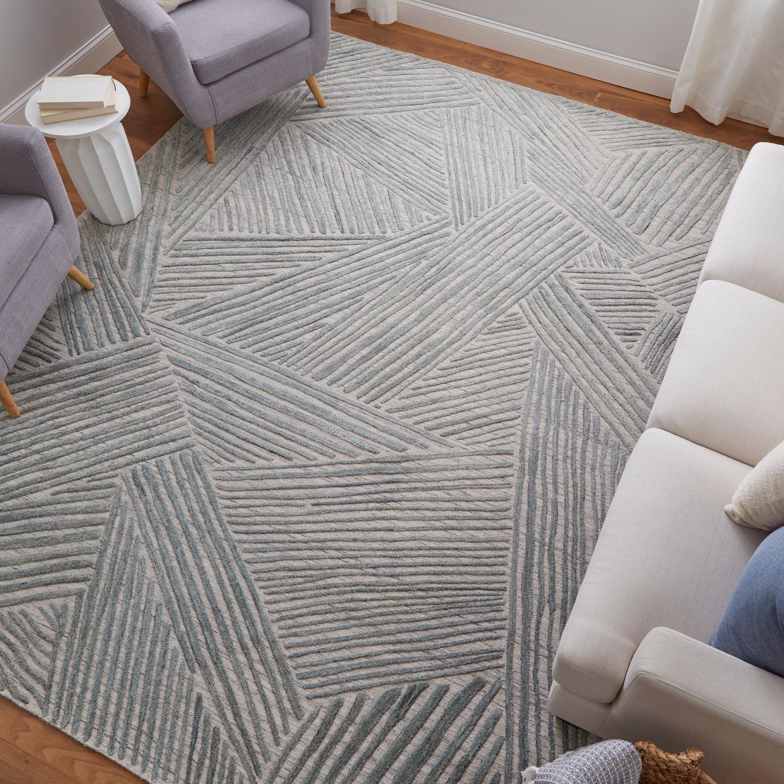 Feizy Elias 69FYF Modern Abstract Rug in Green/Ivory/Tan - Image 4