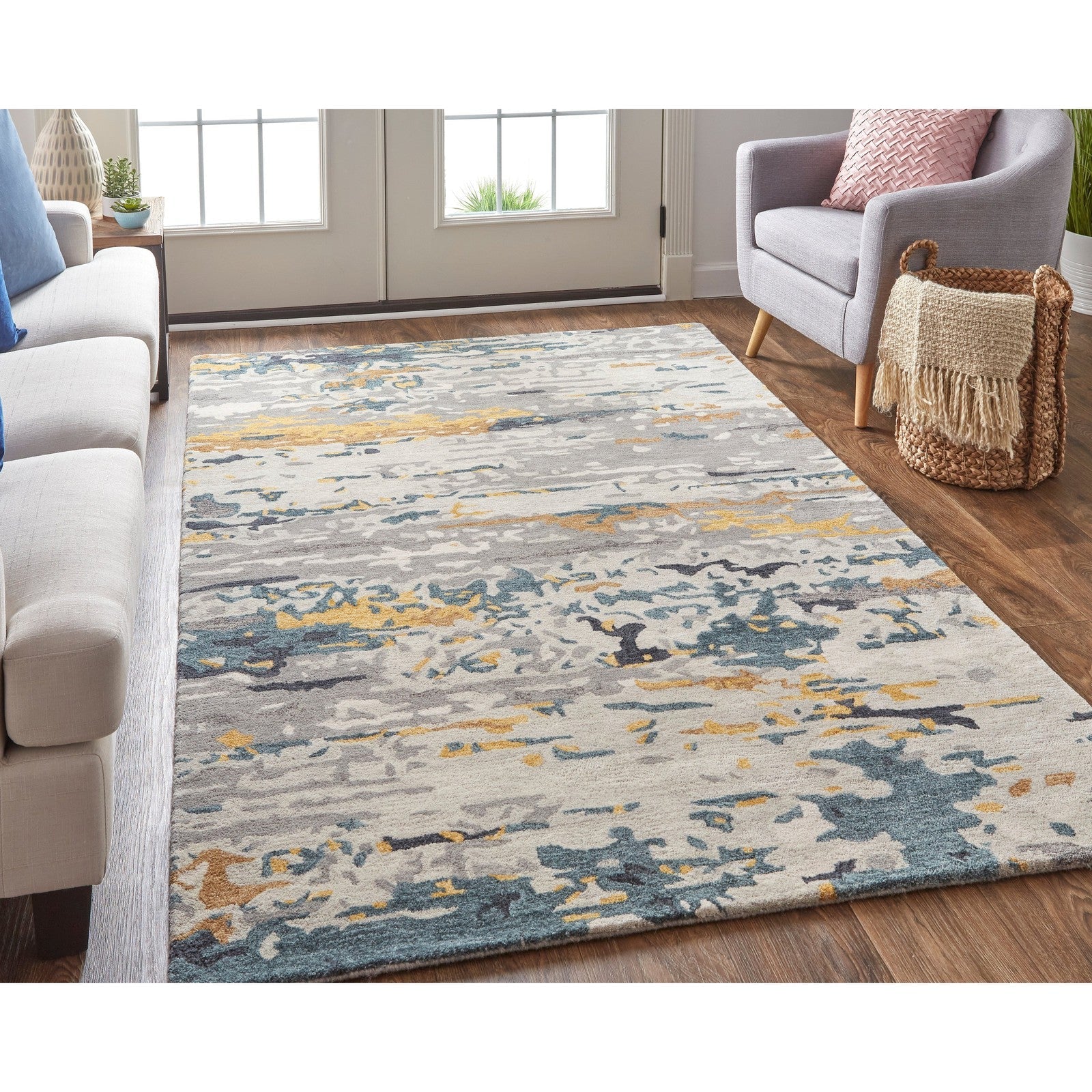 Feizy Everley 8644F Modern Abstract in Gray/Yellow/Blue - Image 2