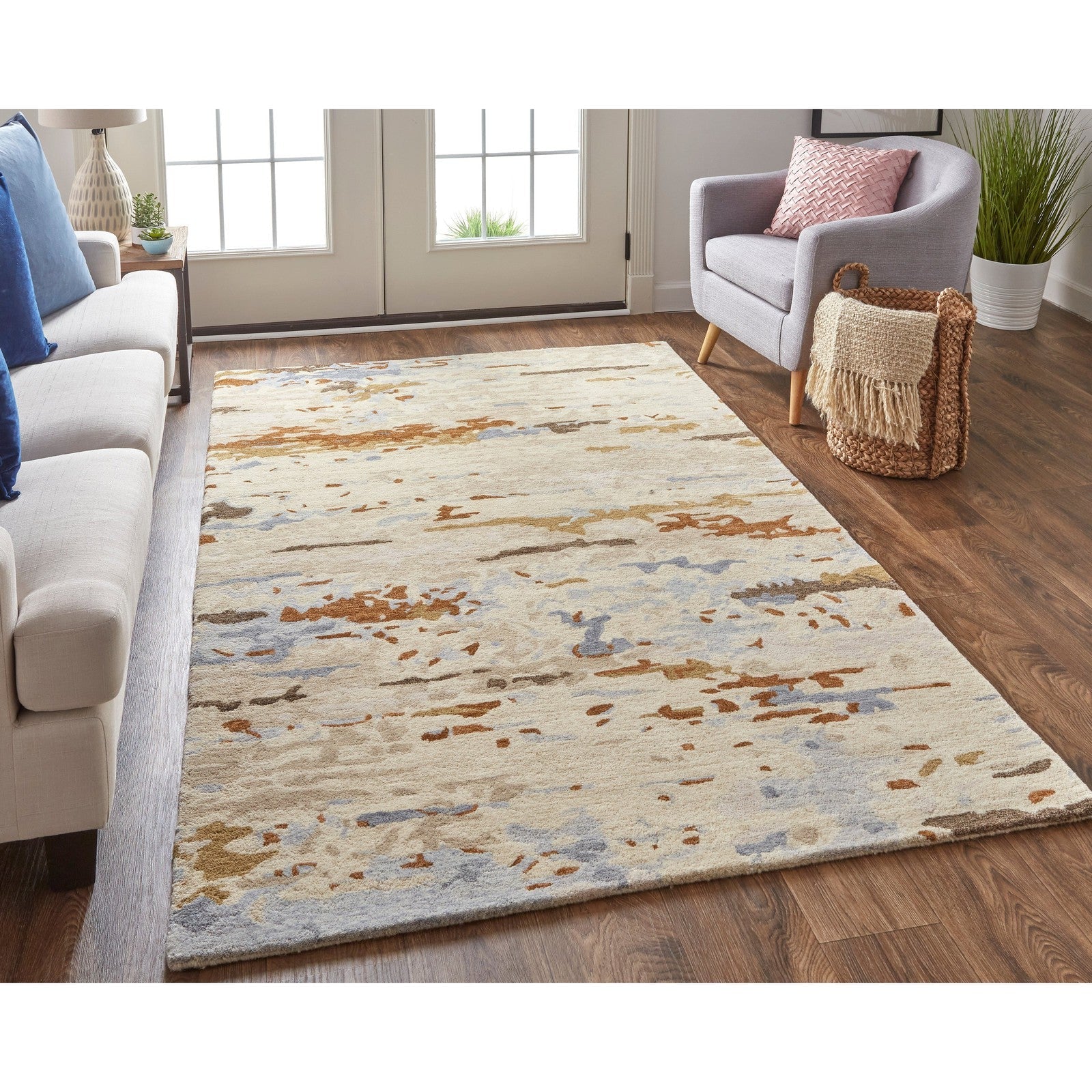 Feizy Everley 8644F Modern Abstract in Ivory/Blue/Brown - Image 2