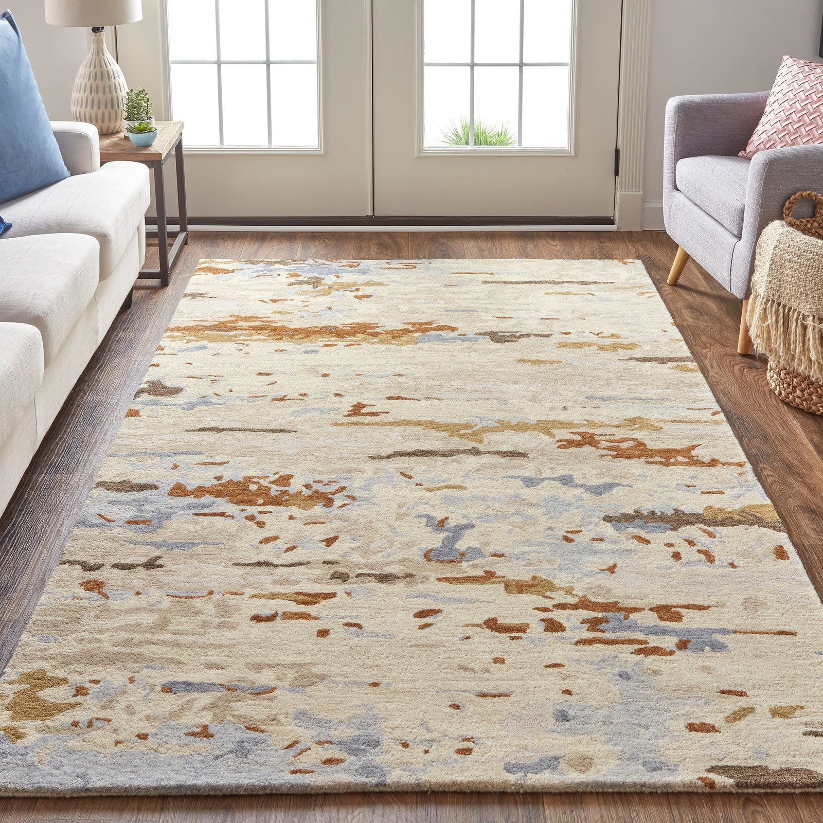 Feizy Everley 8644F Modern Abstract in Ivory/Blue/Brown - Image 3