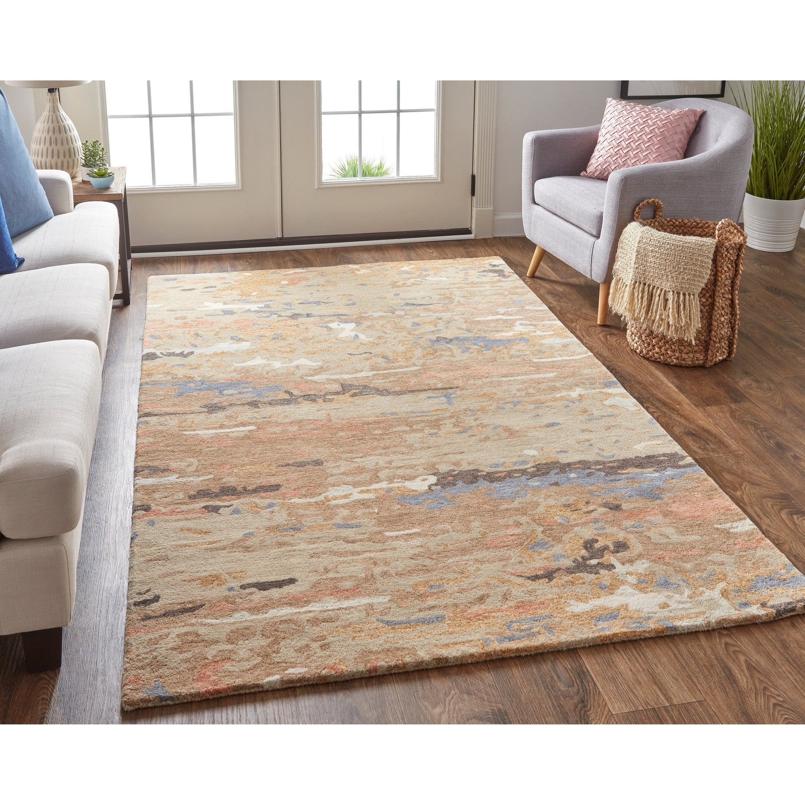 Feizy Everley 8644F Modern Abstract in Tan/Blue - Image 2