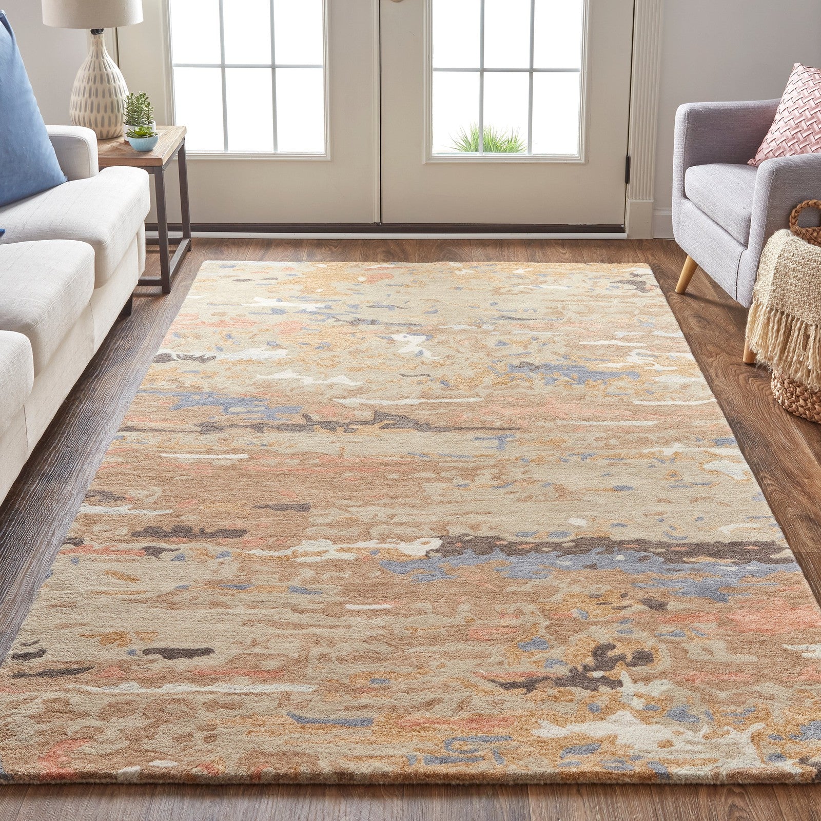 Feizy Everley 8644F Modern Abstract in Tan/Blue - Image 3
