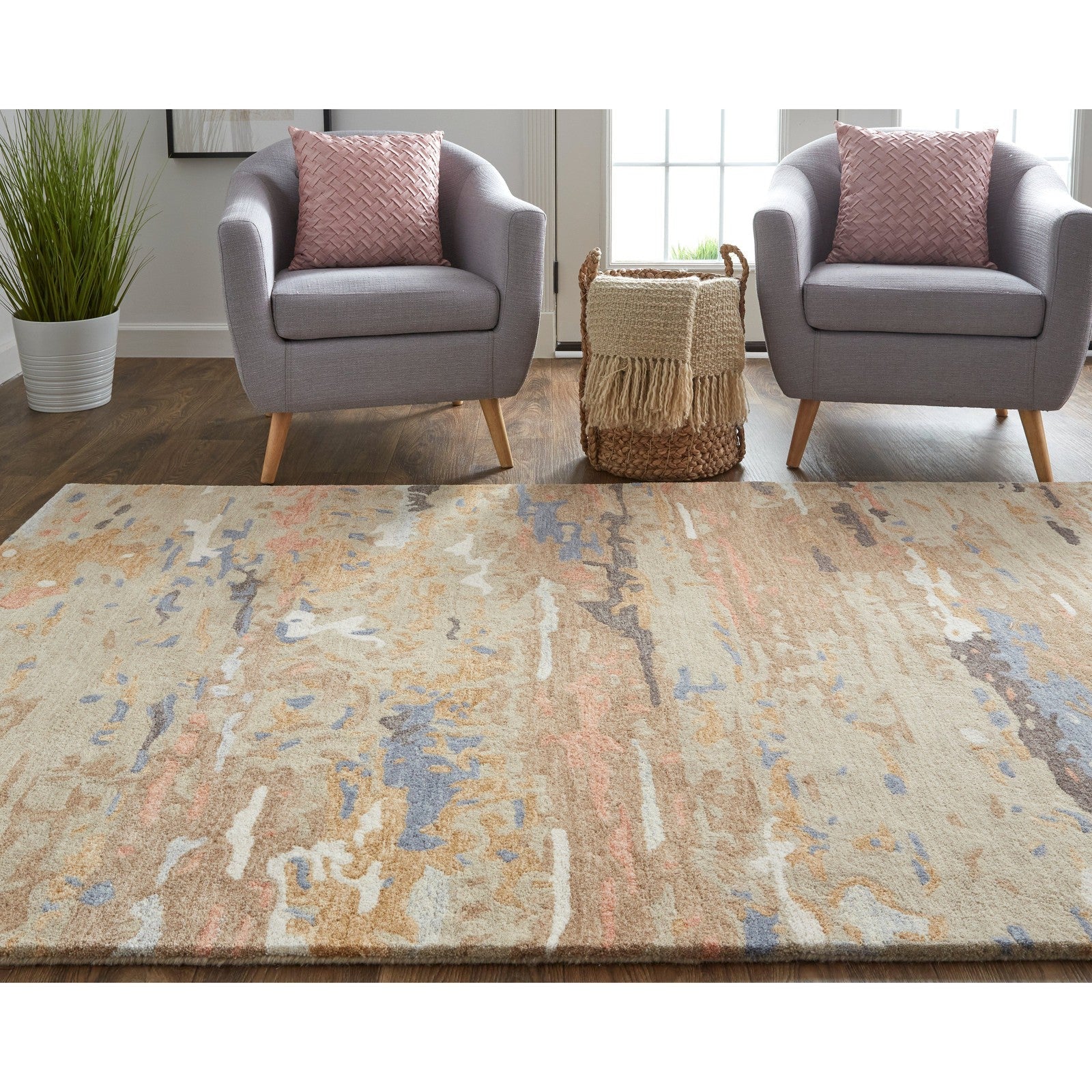 Feizy Everley 8644F Modern Abstract in Tan/Blue - Image 4