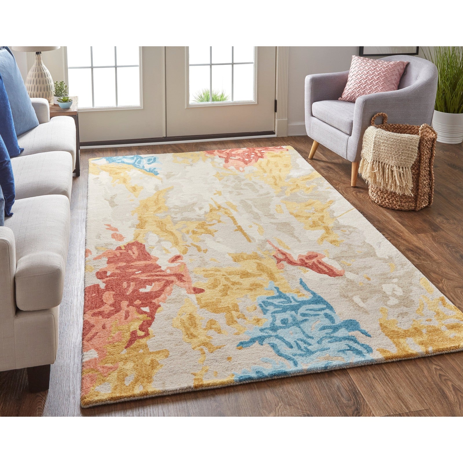 Feizy Everley 8646F Modern Abstract in Ivory/Yellow/Blue - Image 2