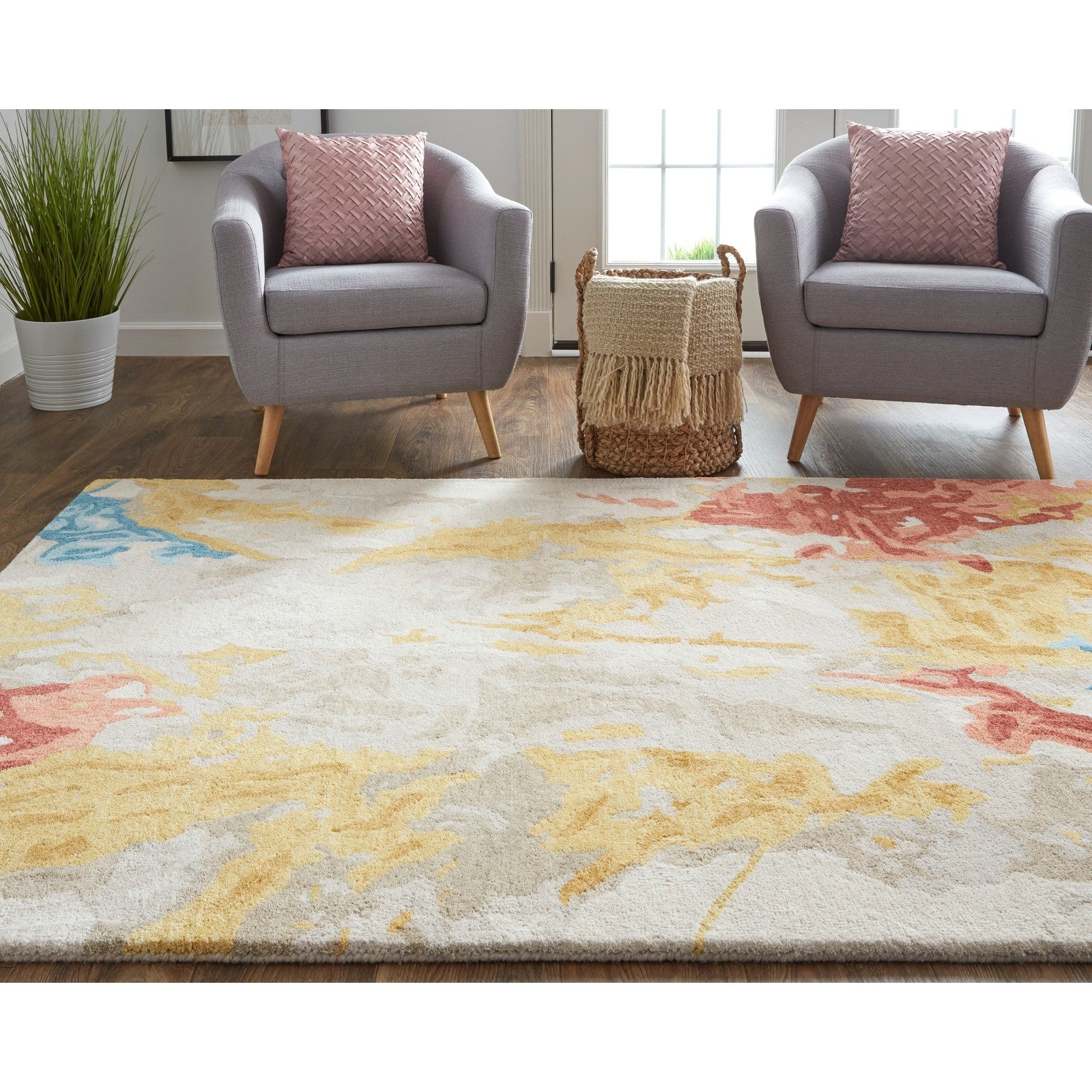 Feizy Everley 8646F Modern Abstract in Ivory/Yellow/Blue - Image 4
