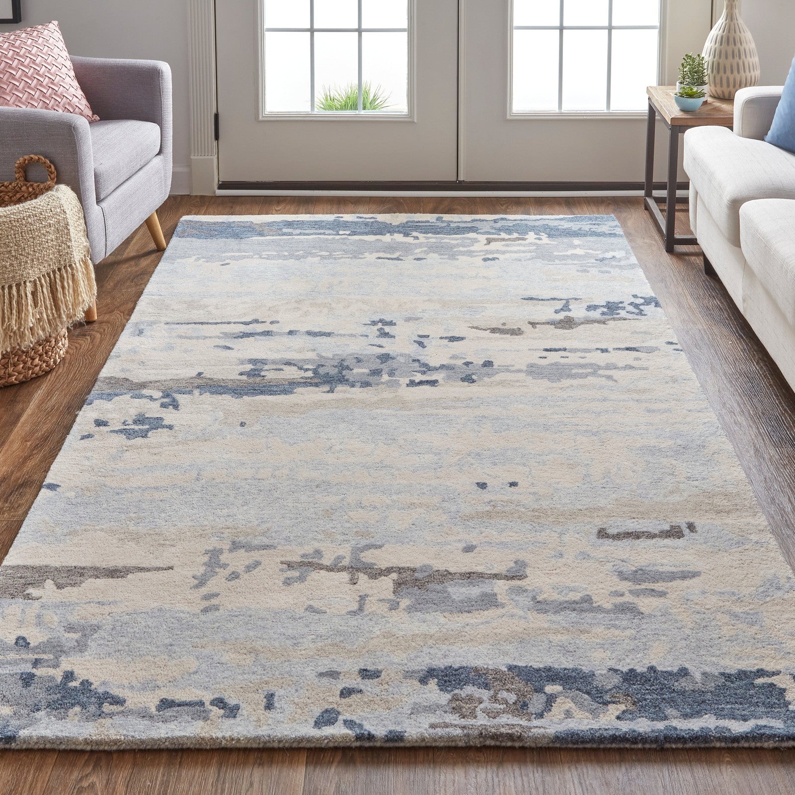 Feizy Everley 8647F Modern Abstract in Blue/Gray/Ivory - Image 3