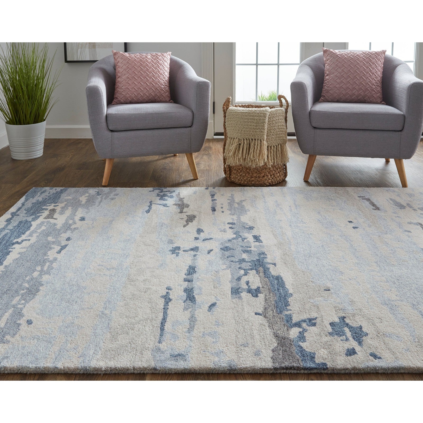 Feizy Everley 8647F Modern Abstract in Blue/Gray/Ivory - Image 4