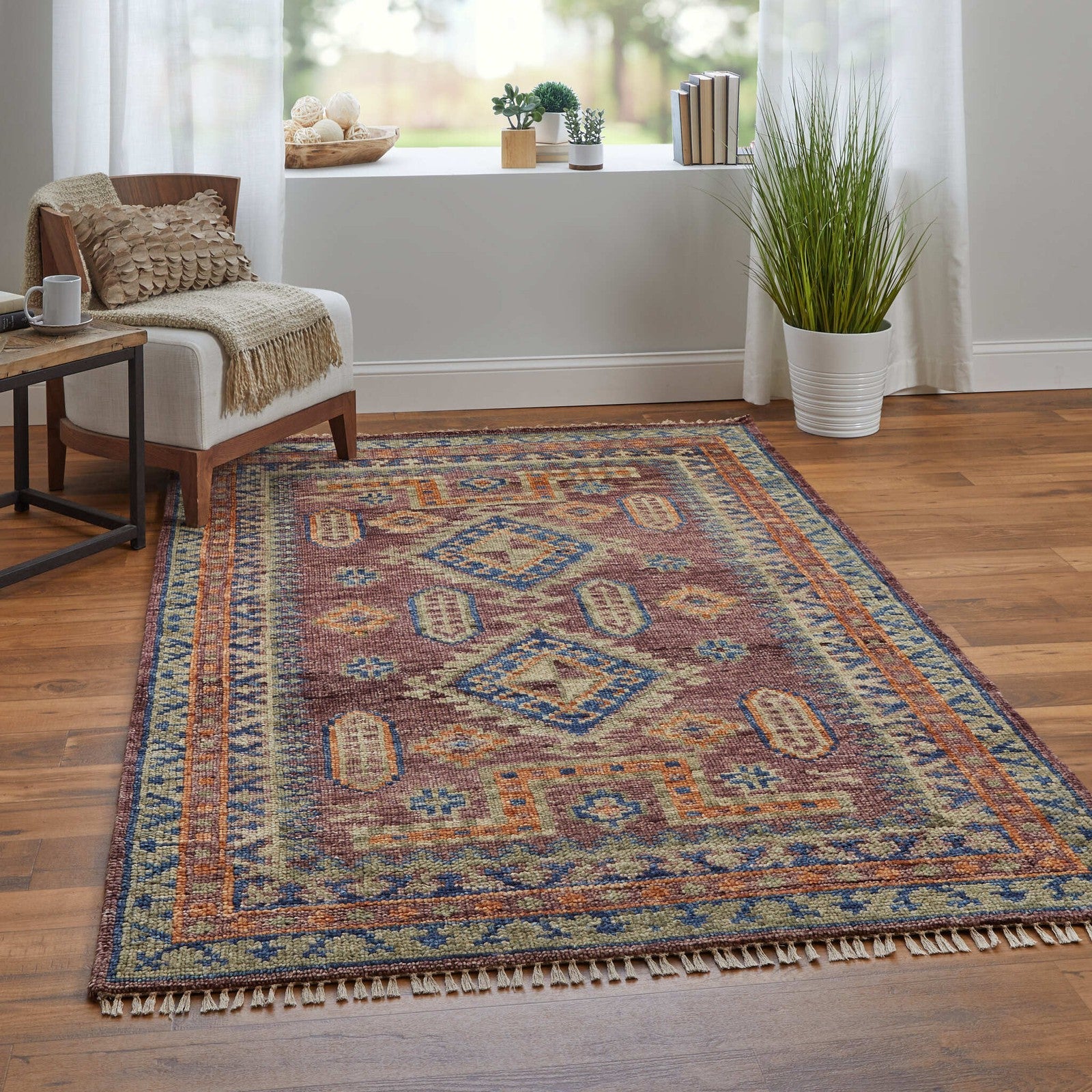 Feizy Fillmore 6929F Traditional Geometric Rug in Red/Green/Blue - Image 2