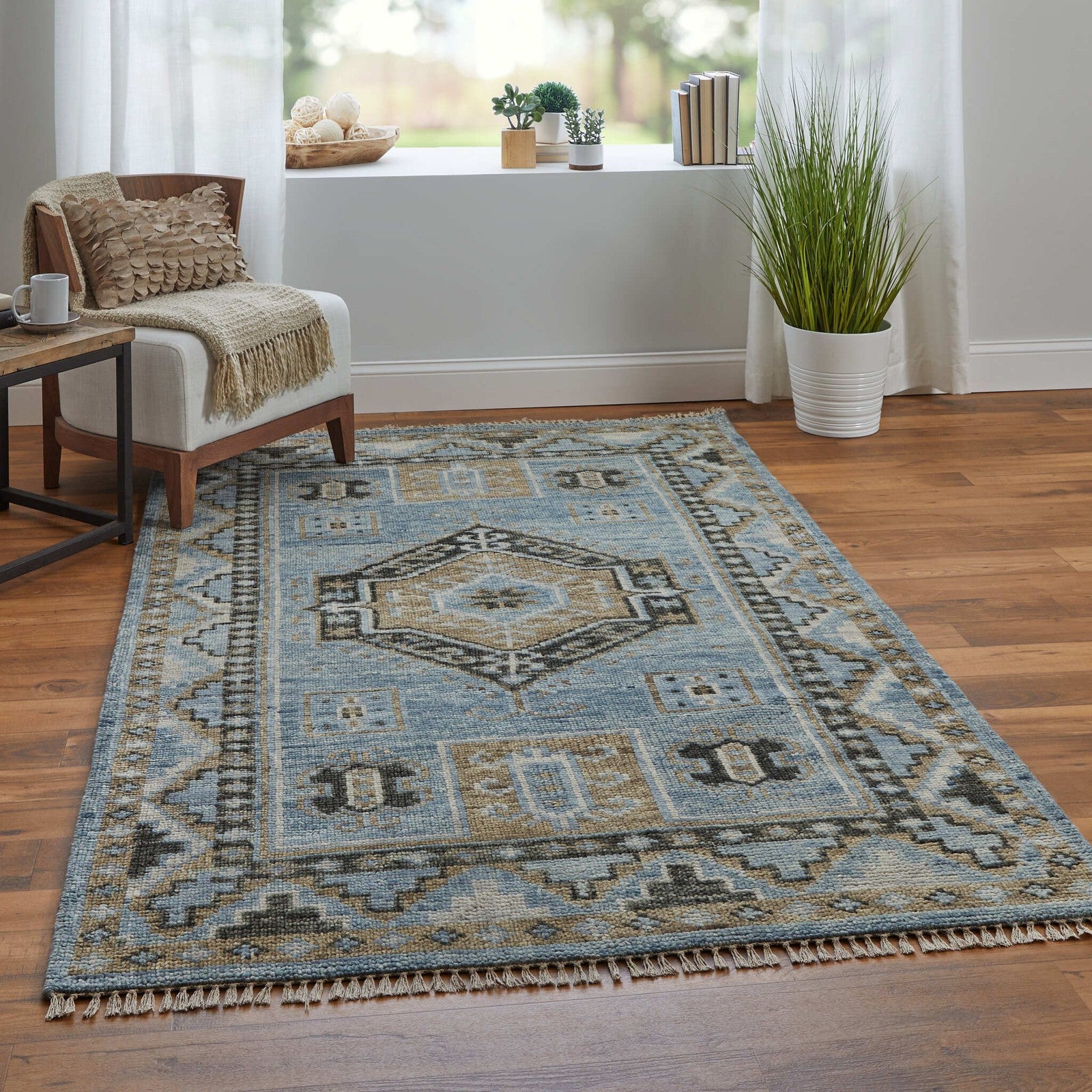 Feizy Fillmore 6935F Traditional Medallion Rug in Blue/Green - Image 2