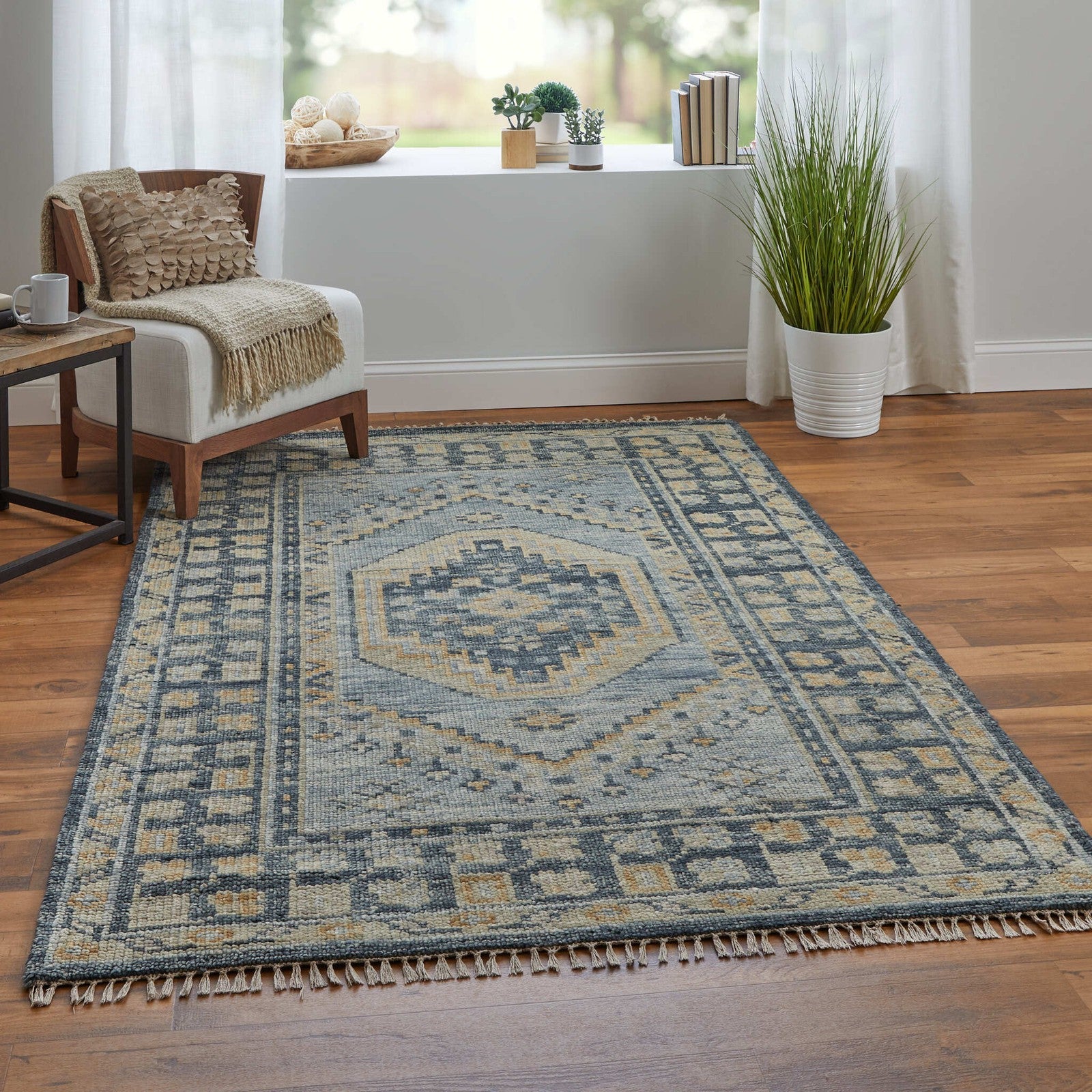 Feizy Fillmore 6941F Transitional Medallion Rug in Blue/Gray - Image 2