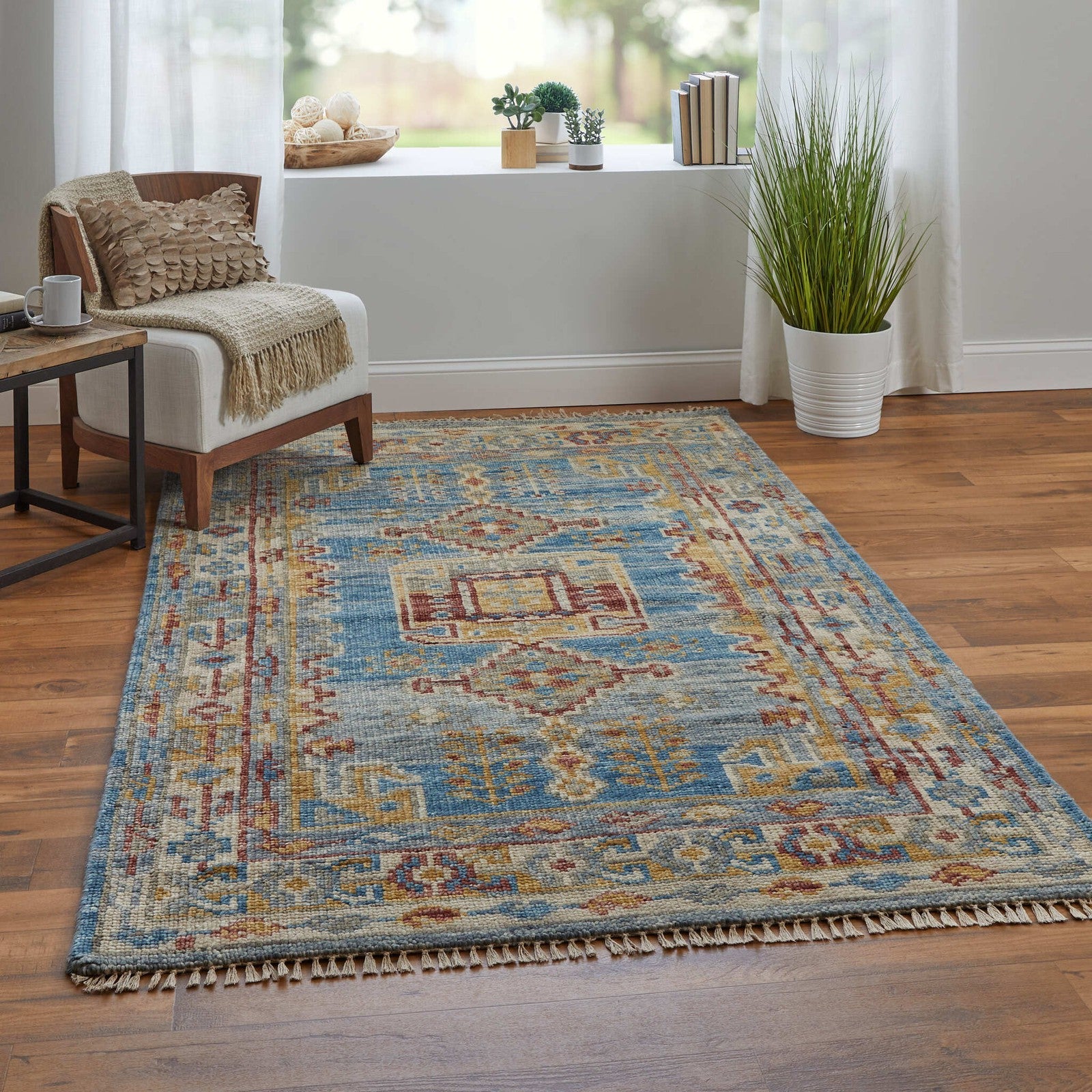 Feizy Fillmore 6944F Traditional Geometric Rug in Blue/Yellow/Red - Image 2
