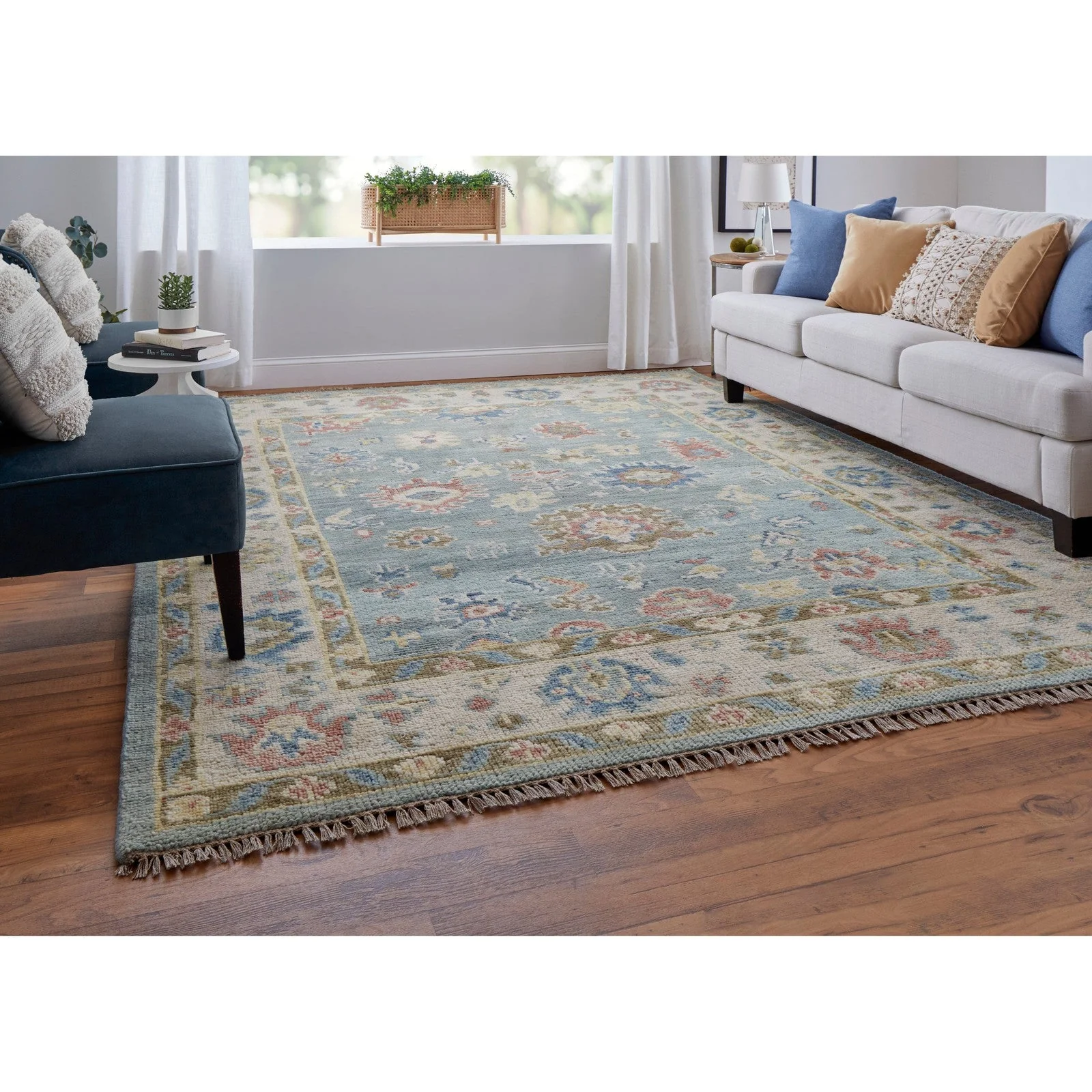 Feizy Fillmore 69CJF Transitional Floral & Botanical in Blue/Ivory/Yellow - Image 3