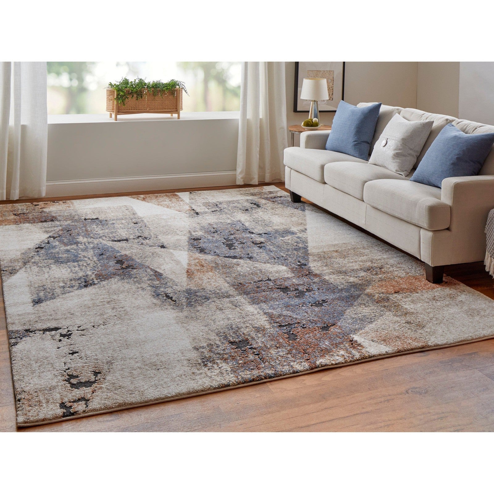 Feizy Gilmore 39MKF Modern Color Block in Blue/Ivory/Taupe - Image 3