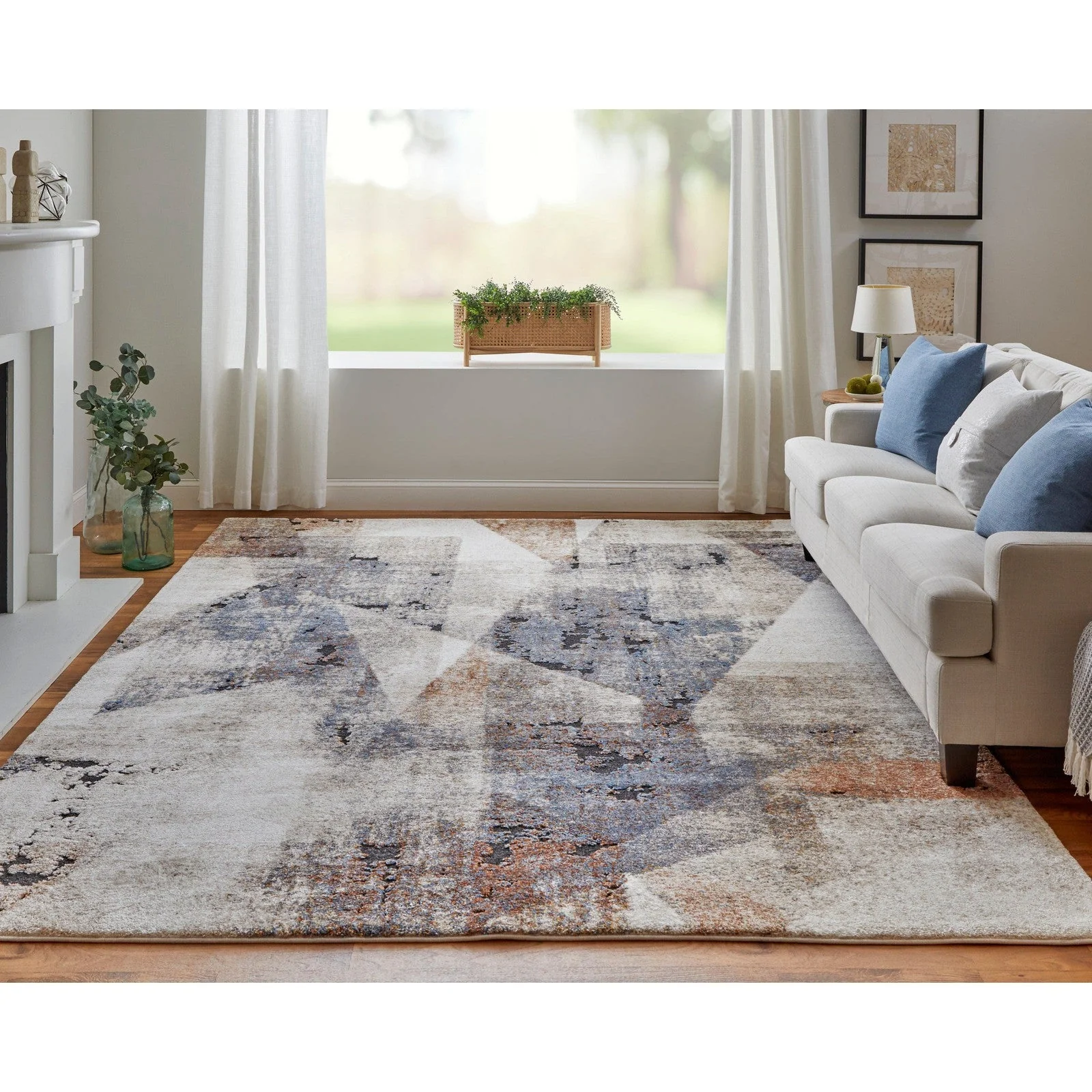 Feizy Gilmore 39MKF Modern Color Block in Blue/Ivory/Taupe - Image 4