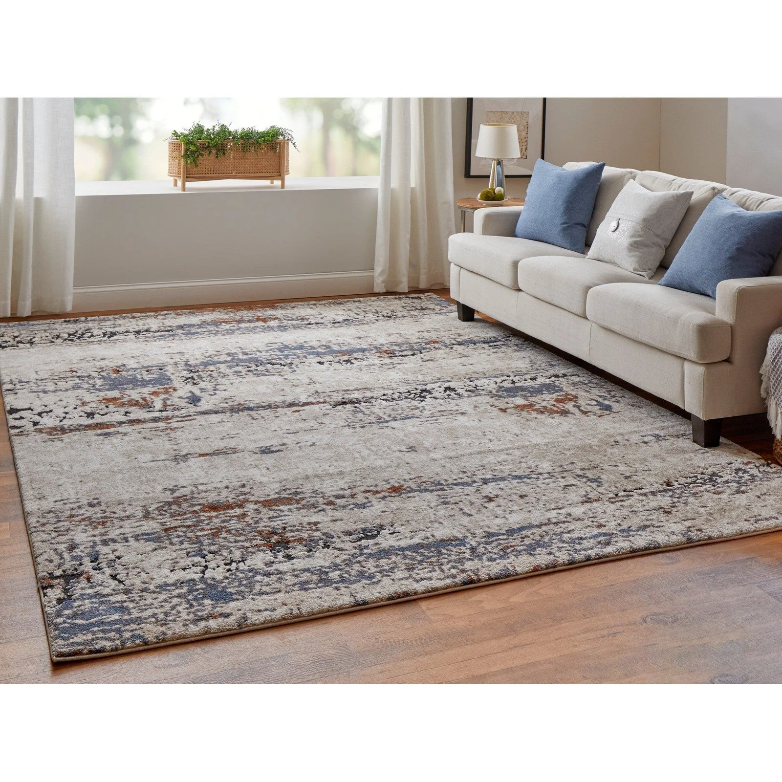 Feizy Gilmore 39MLF Modern Abstract in Ivory/Blue/Gray - Image 3
