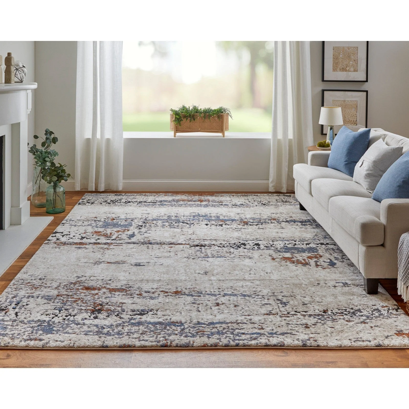 Feizy Gilmore 39MLF Modern Abstract in Ivory/Blue/Gray - Image 4