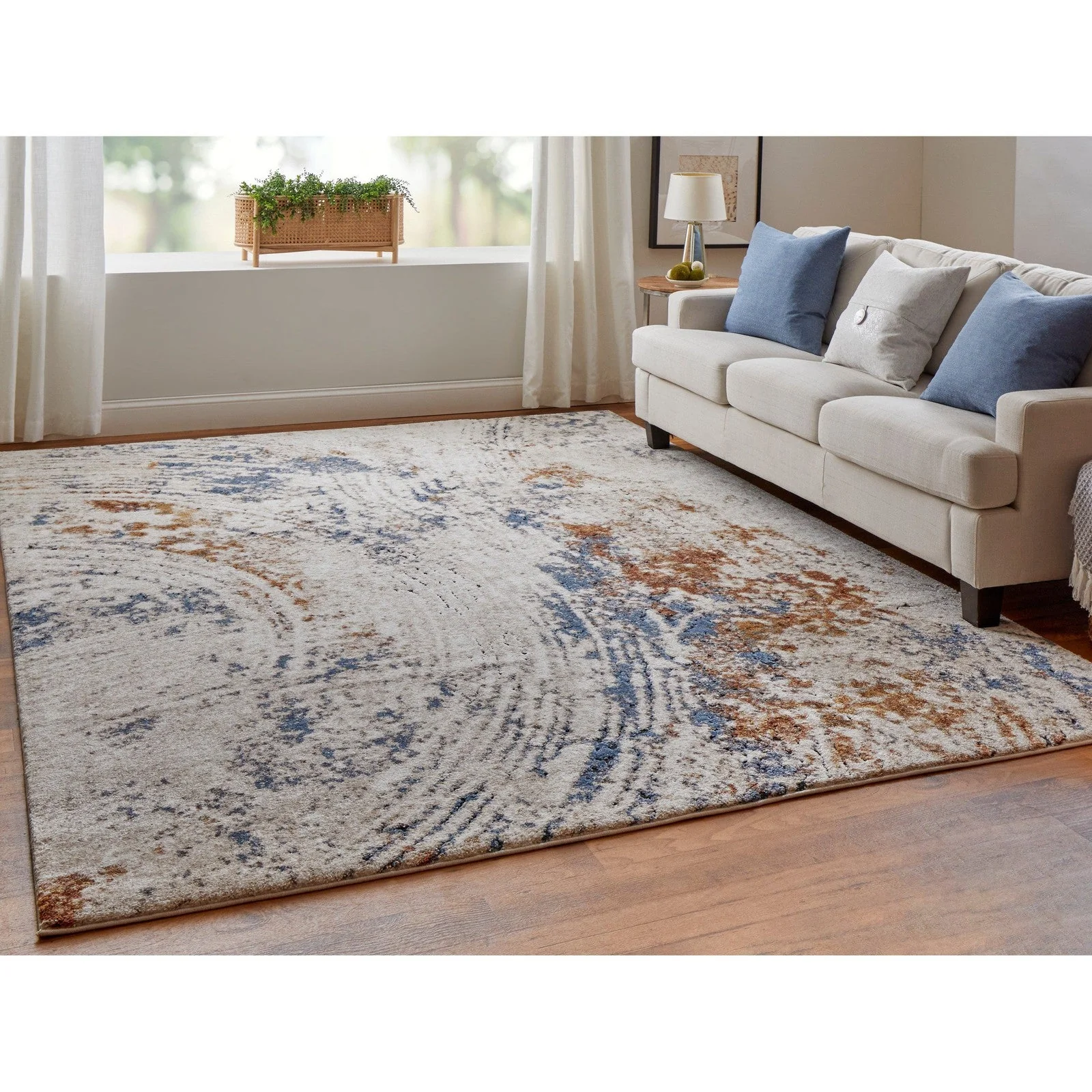Feizy Gilmore 39MMF Modern Abstract in Ivory/Blue/Orange - Image 3