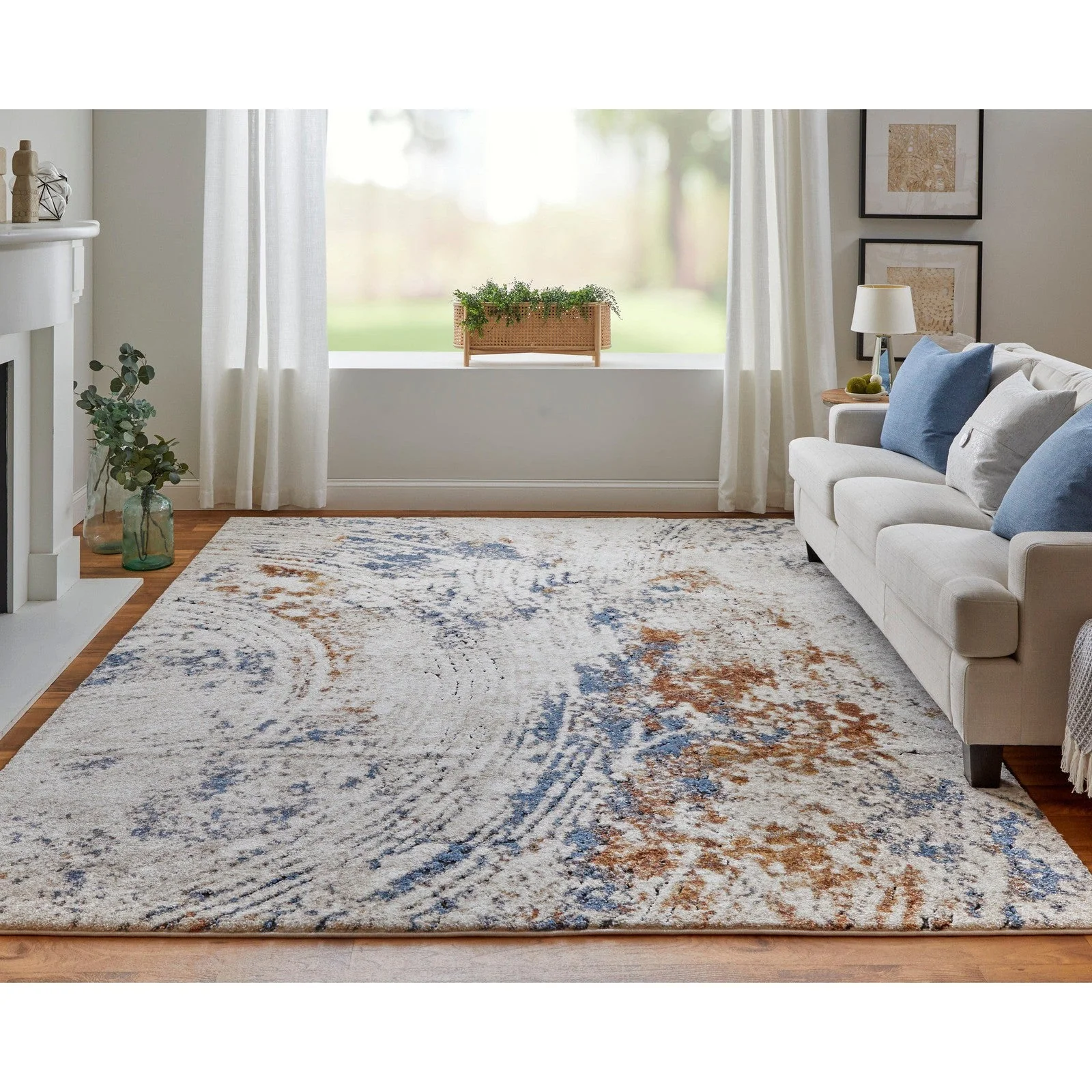 Feizy Gilmore 39MMF Modern Abstract in Ivory/Blue/Orange - Image 4