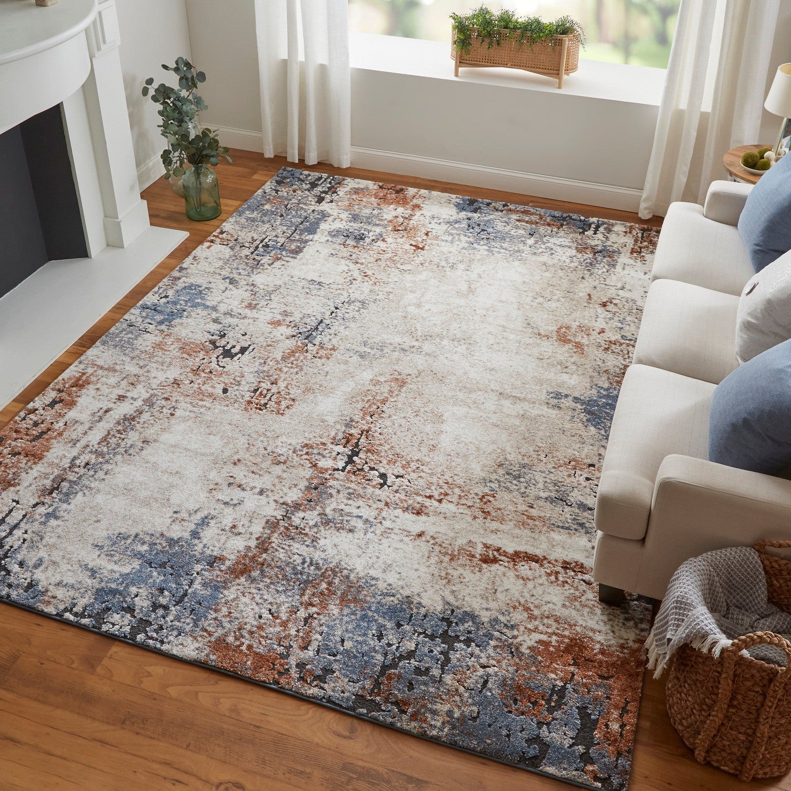 Feizy Gilmore 39MNF Modern Distressed in Ivory/Blue/Taupe - Image 2