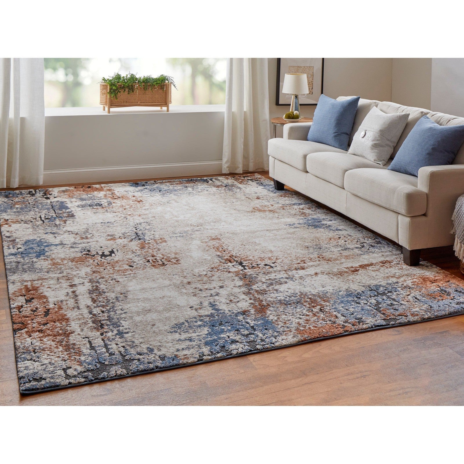 Feizy Gilmore 39MNF Modern Distressed in Ivory/Blue/Taupe - Image 3