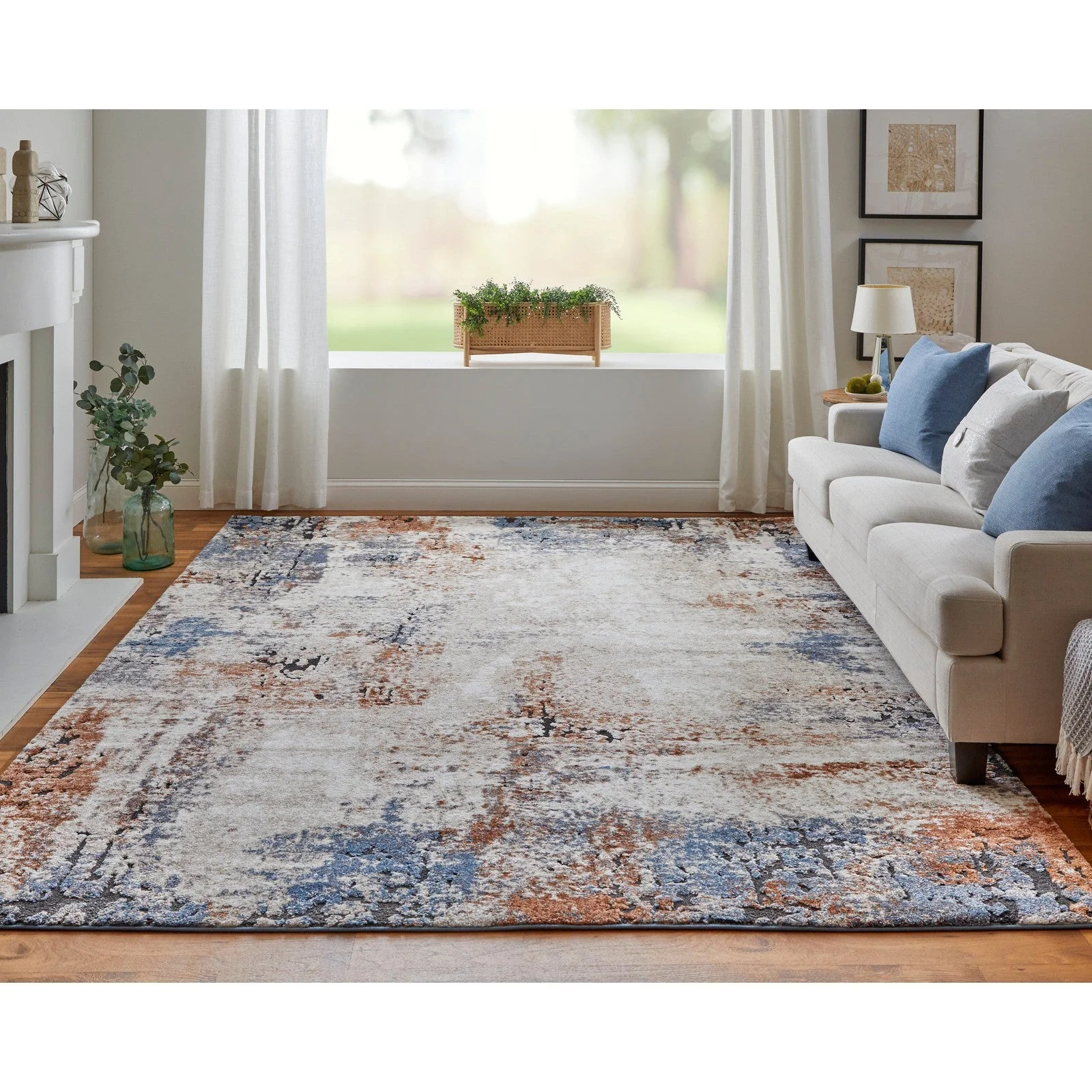 Feizy Gilmore 39MNF Modern Distressed in Ivory/Blue/Taupe - Image 4