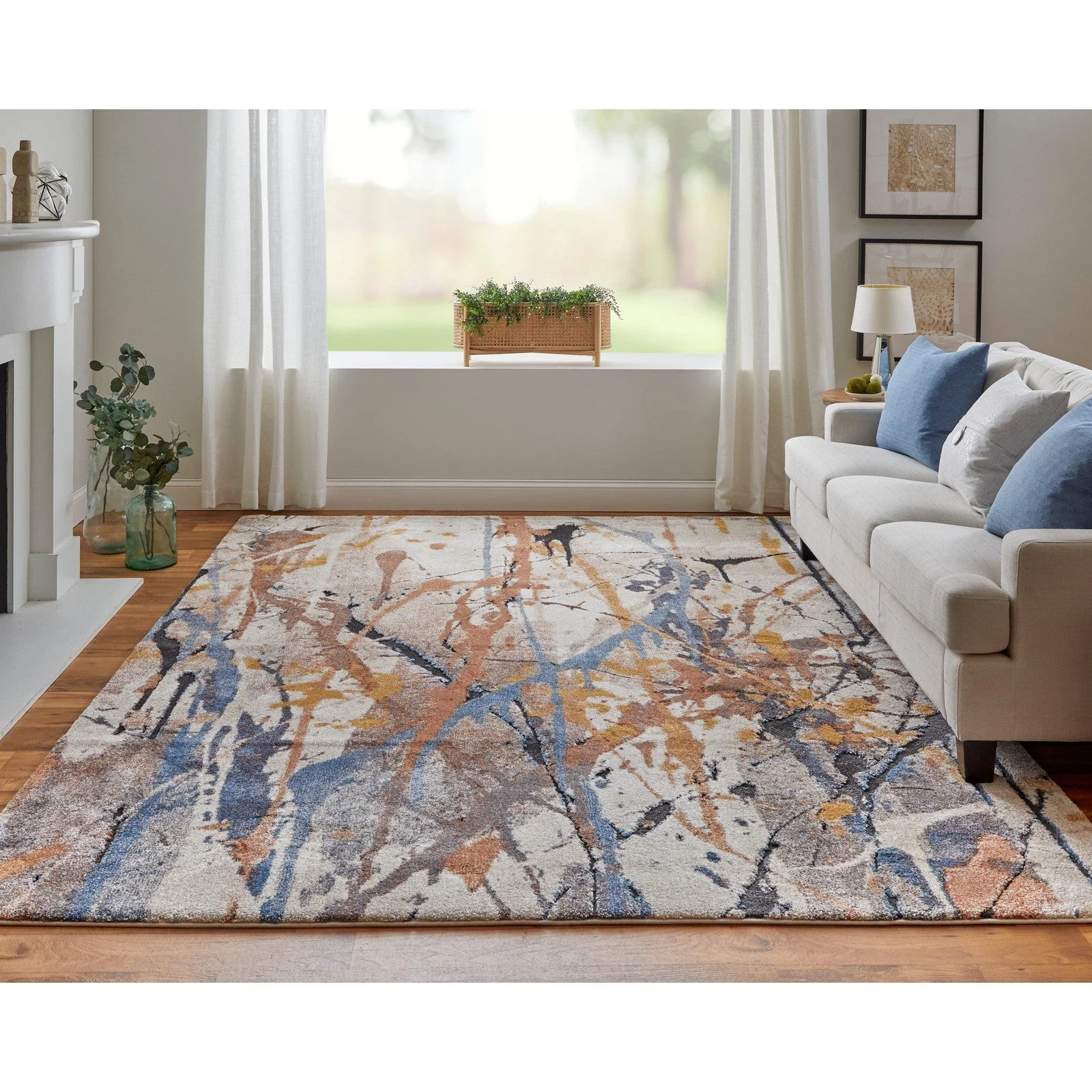 Feizy Gilmore 39MPF Modern Watercolor in Blue/Orange/Gray - Image 4