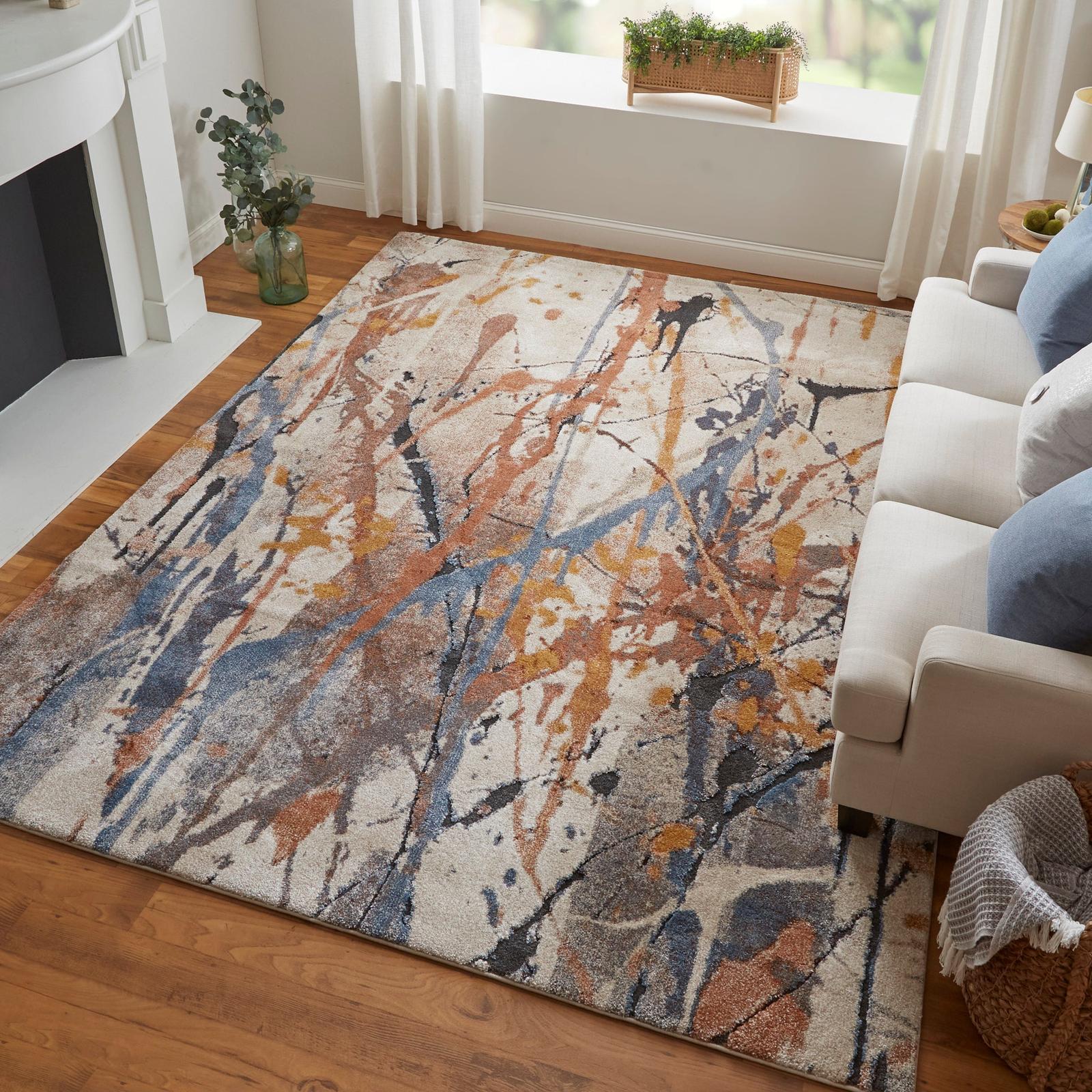 Feizy Gilmore 39MPF Modern Watercolor Rug in Blue/Orange/Gray - Image 2