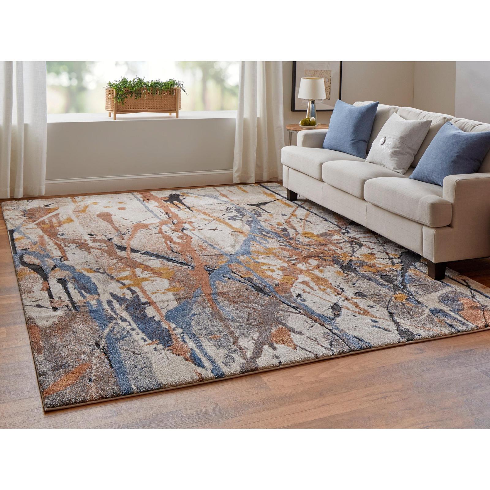Feizy Gilmore 39MPF Modern Watercolor Rug in Blue/Orange/Gray - Image 3