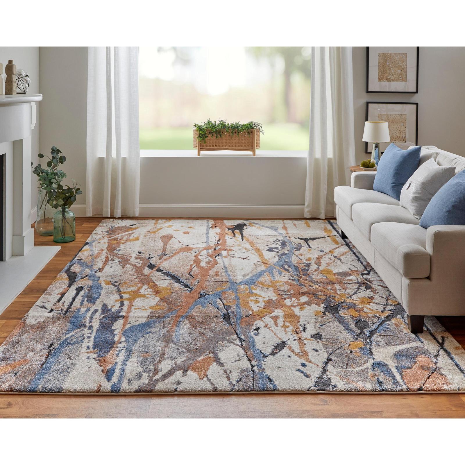 Feizy Gilmore 39MPF Modern Watercolor Rug in Blue/Orange/Gray - Image 4