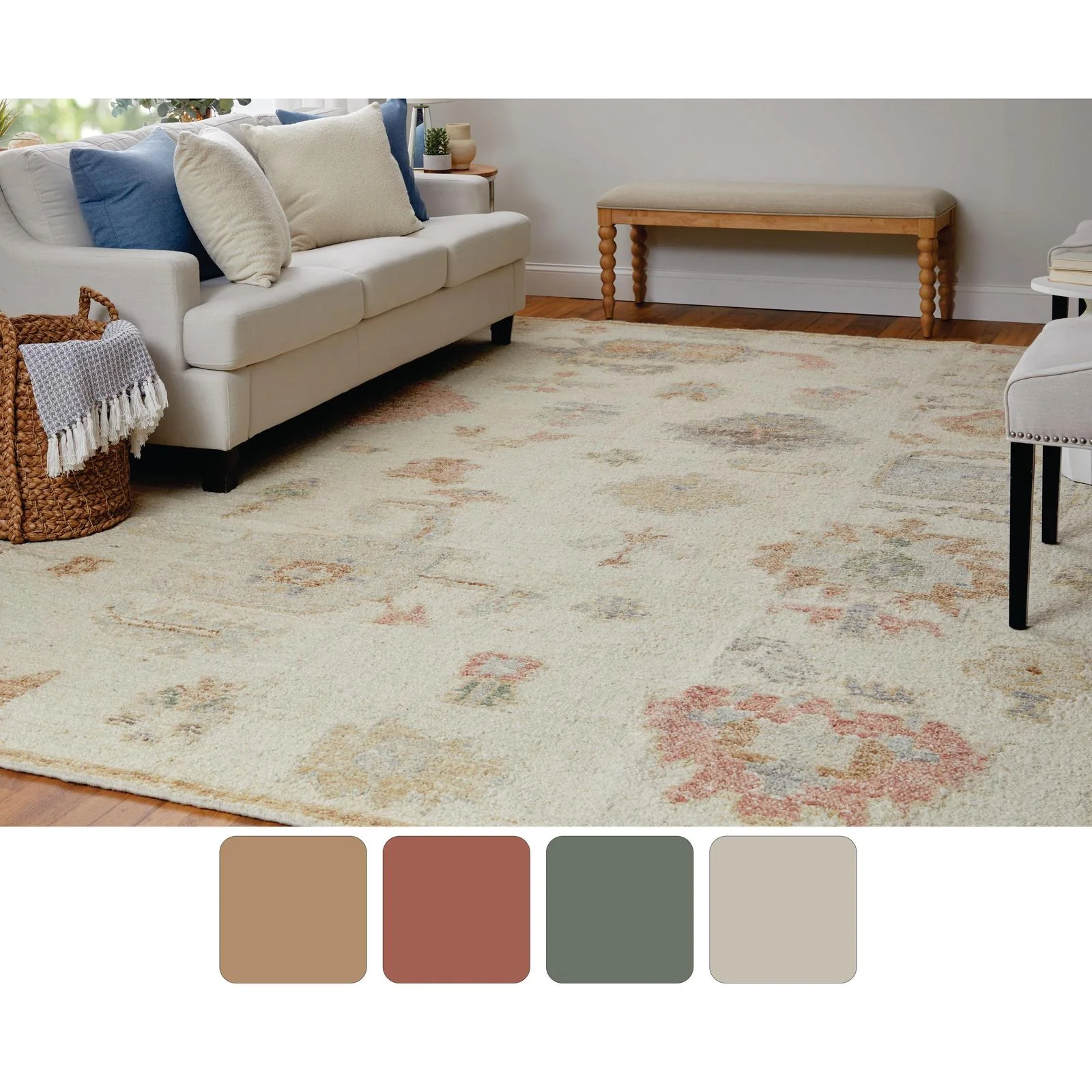 Feizy Grafton 69FLF Transitional Floral & Botanical Rug in Ivory/Orange/Gray - Image 11