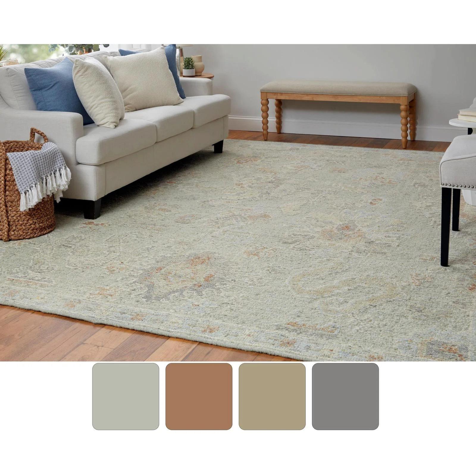 Feizy Grafton 69FNF Transitional Floral & Botanical Rug in Gray/Green/Blue - Image 11